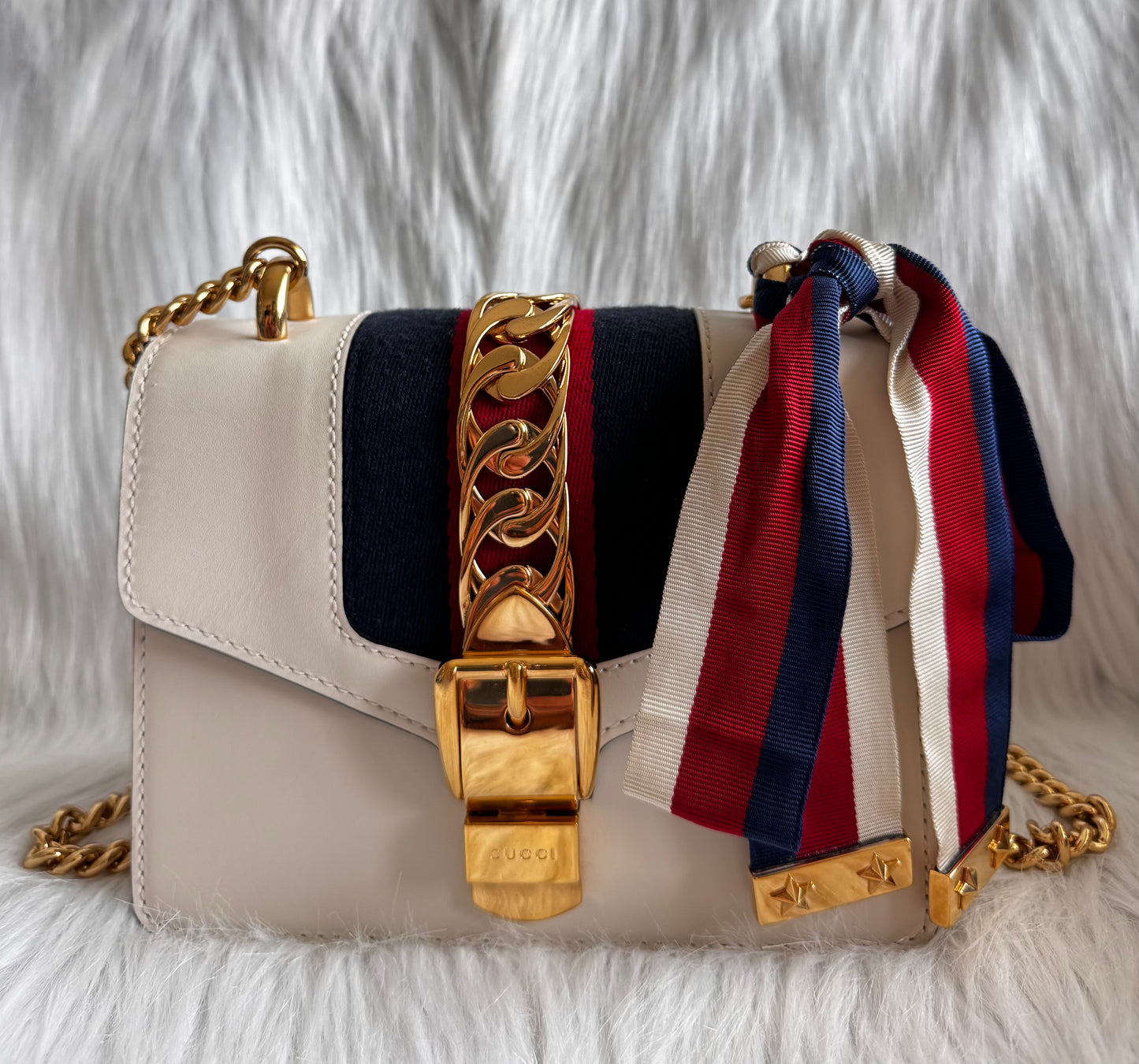 Gucci Sylvie White Mini Chain Bag