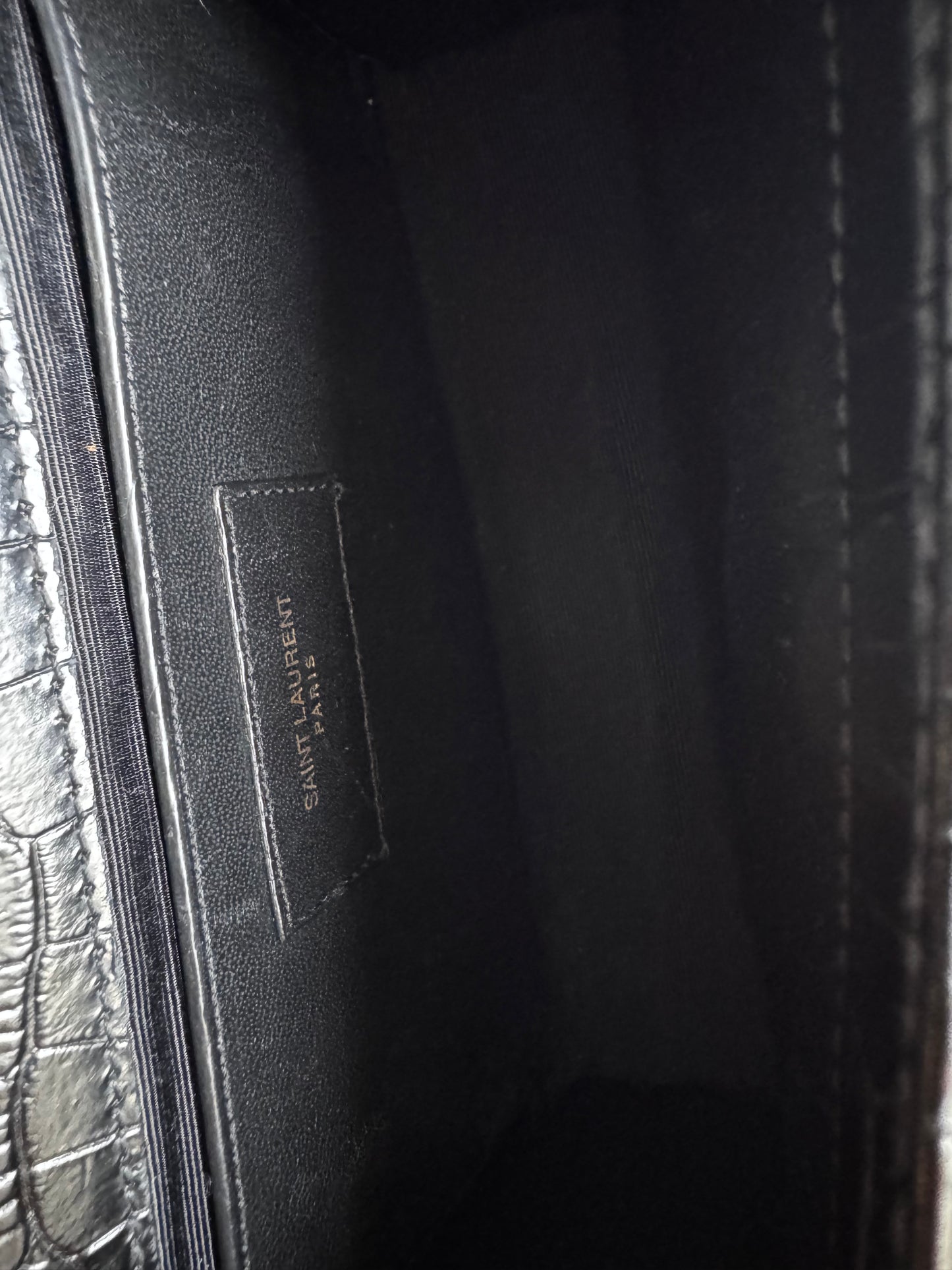 Saint Laurent Kate Small Tassel Croc Embossed Leather Black Shoulder Bag