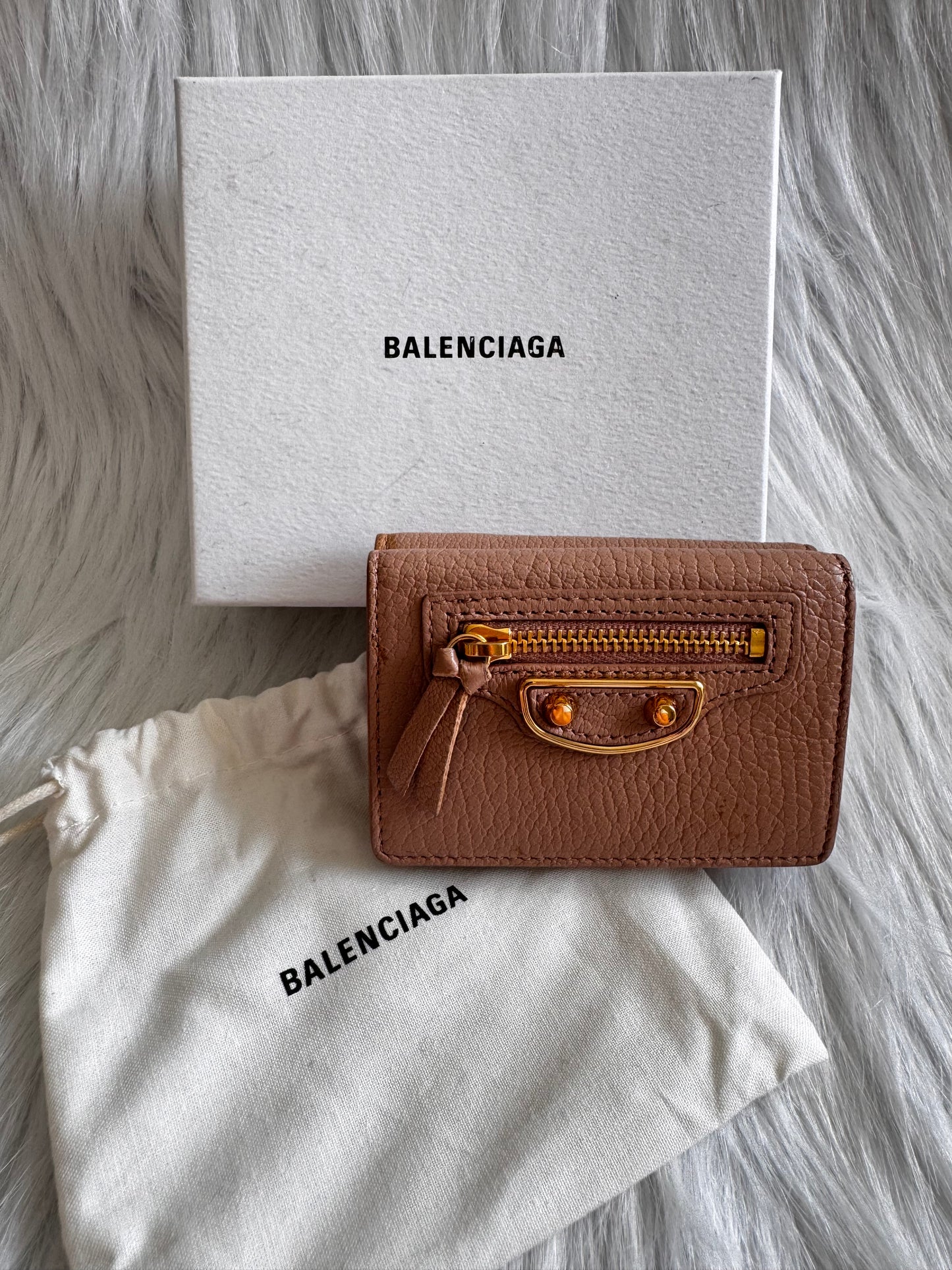 Balenciaga Le City leather mini wallet-beige