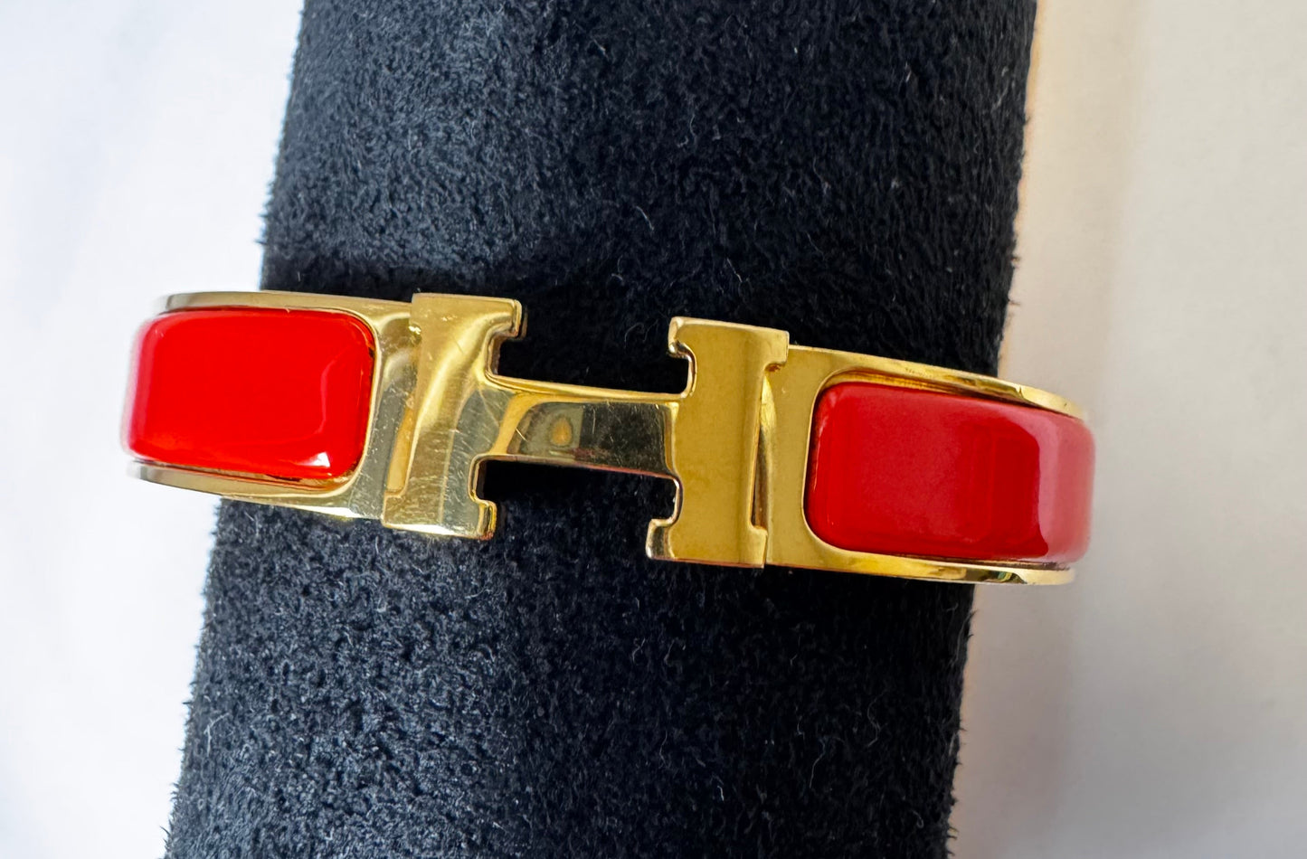 Hermes Clic Clac H Red Enamel Gold Plated Narrow Bracelet GM