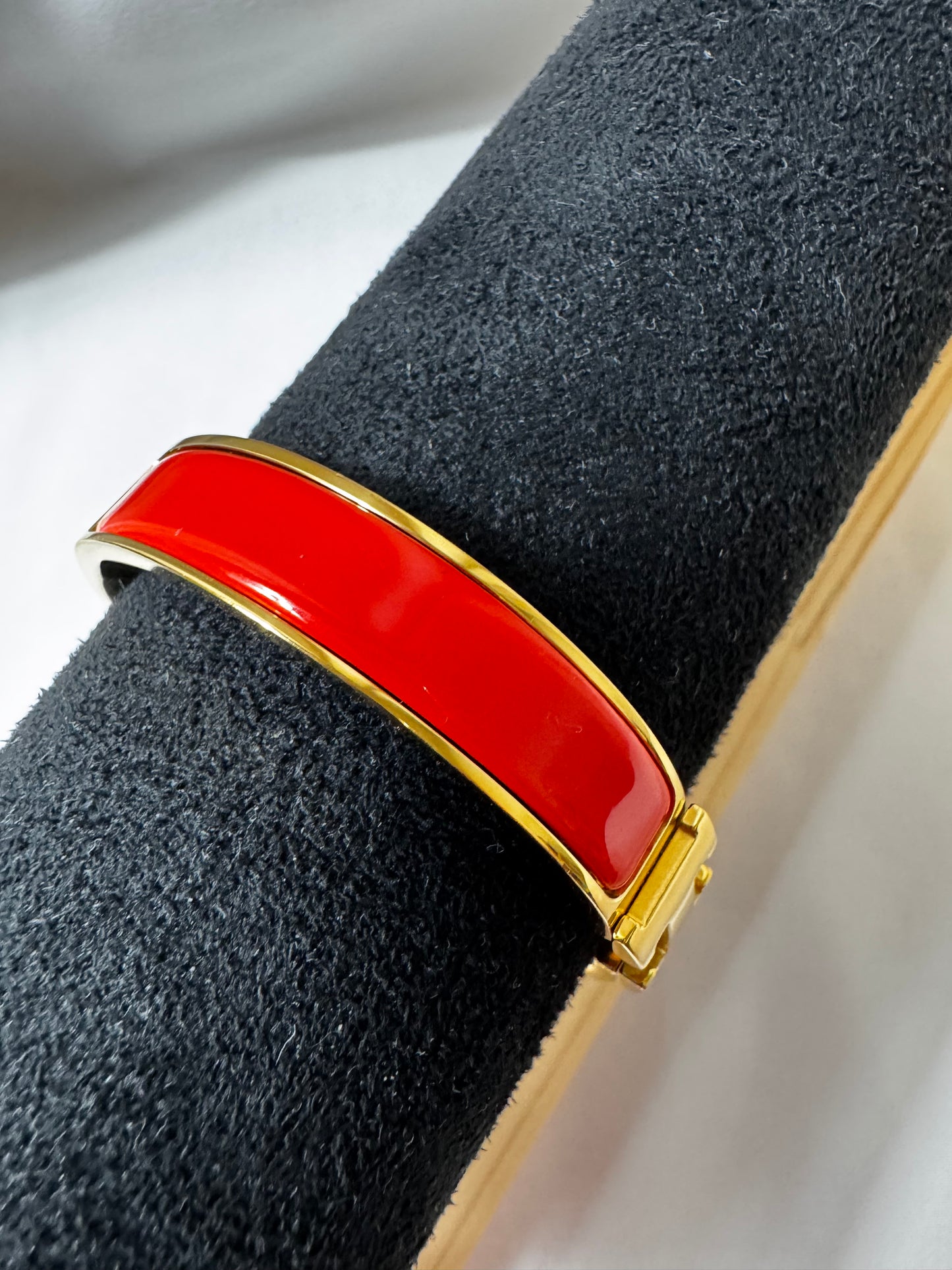 Hermes Clic Clac H Red Enamel Gold Plated Narrow Bracelet GM