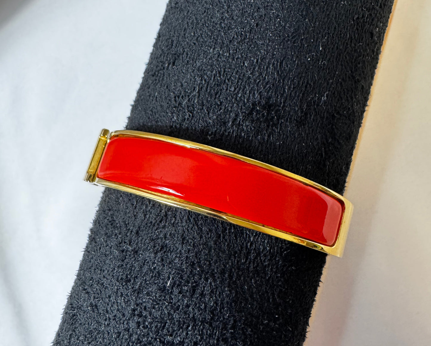 Hermes Clic Clac H Red Enamel Gold Plated Narrow Bracelet GM