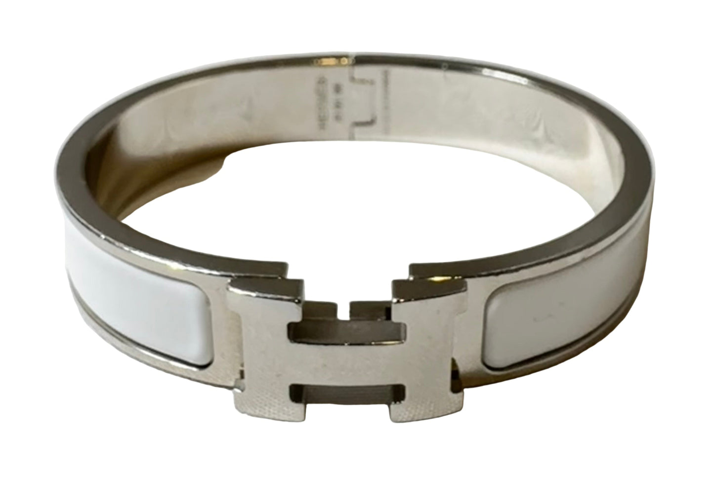 Hermes Clic Clac H White Enamel Palladium Plated Narrow Bracelet PM