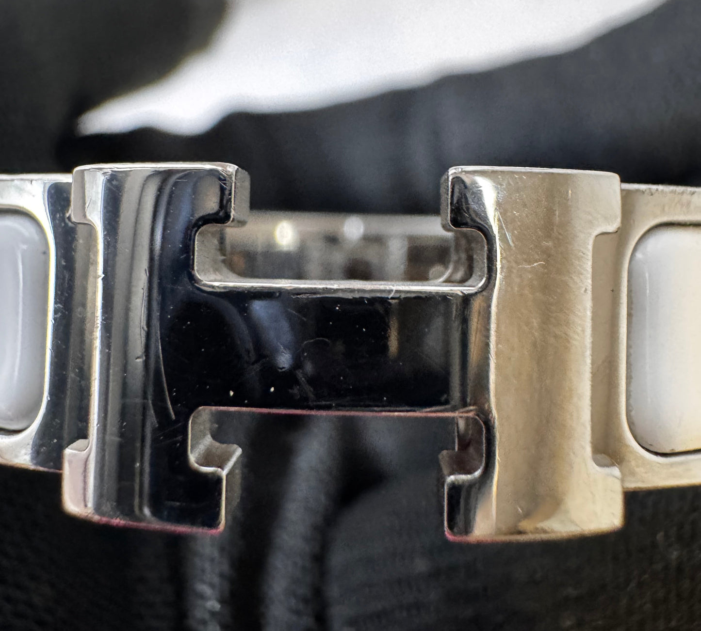 Hermes Clic Clac H White Enamel Palladium Plated Narrow Bracelet PM
