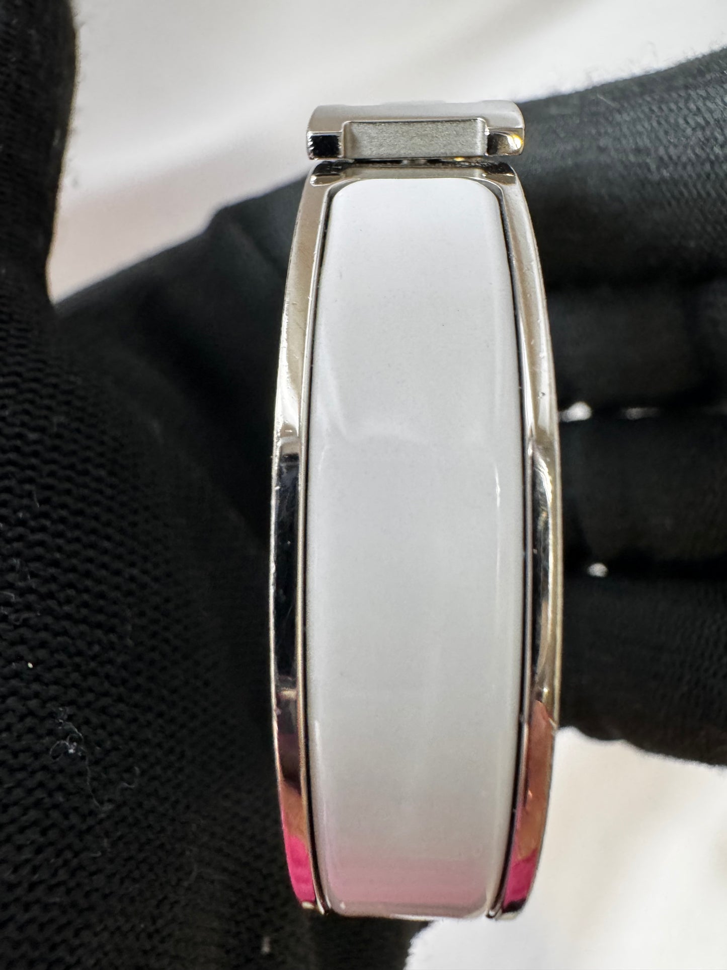 Hermes Clic Clac H White Enamel Palladium Plated Narrow Bracelet PM