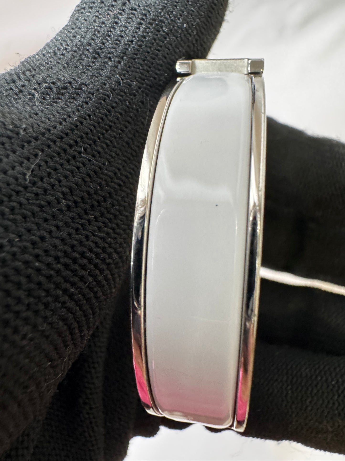 Hermes Clic Clac H White Enamel Palladium Plated Narrow Bracelet PM