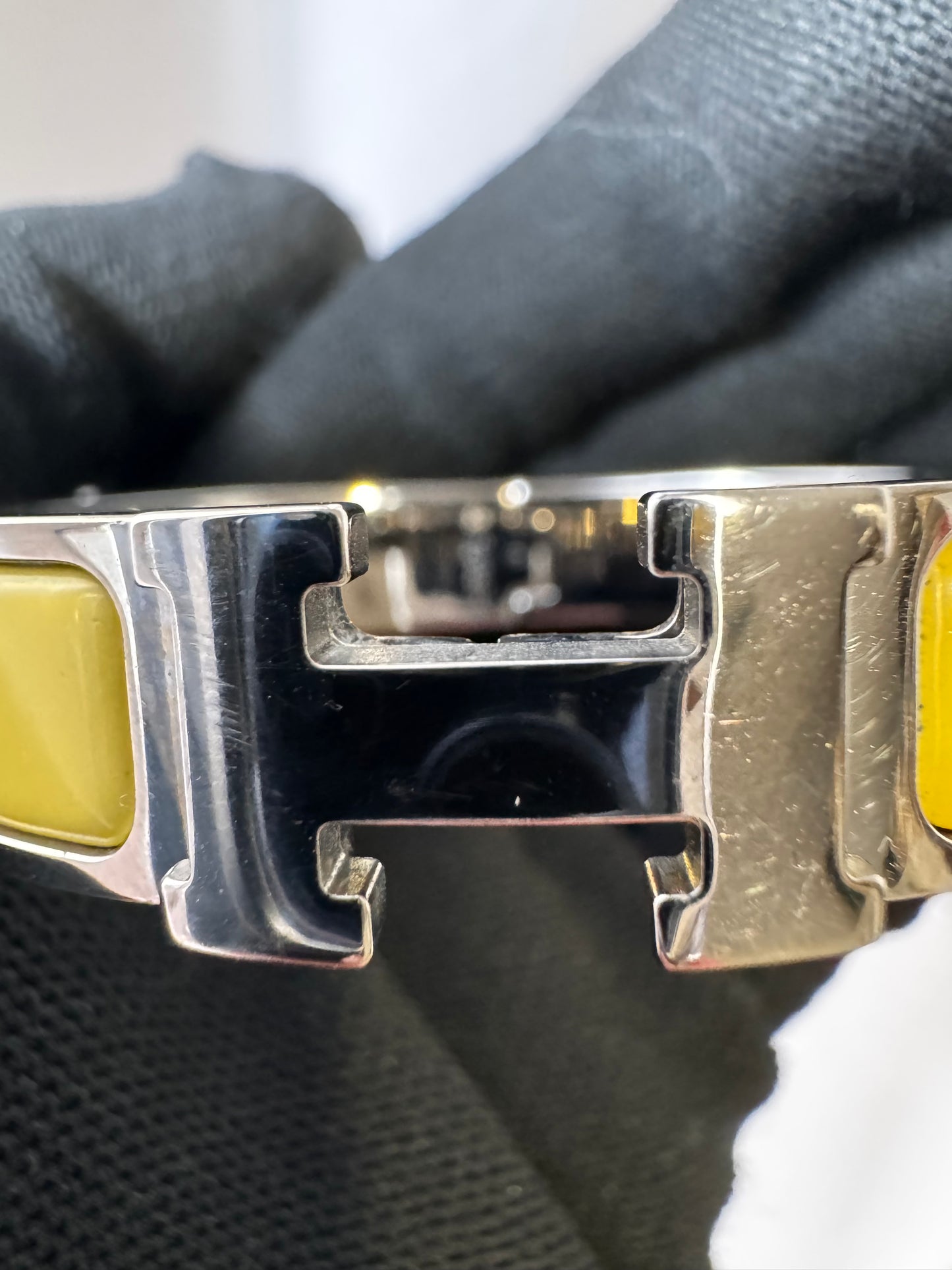 Hermes Clic Clac H Yellow Enamel Palladium Plated Narrow Bracelet PM