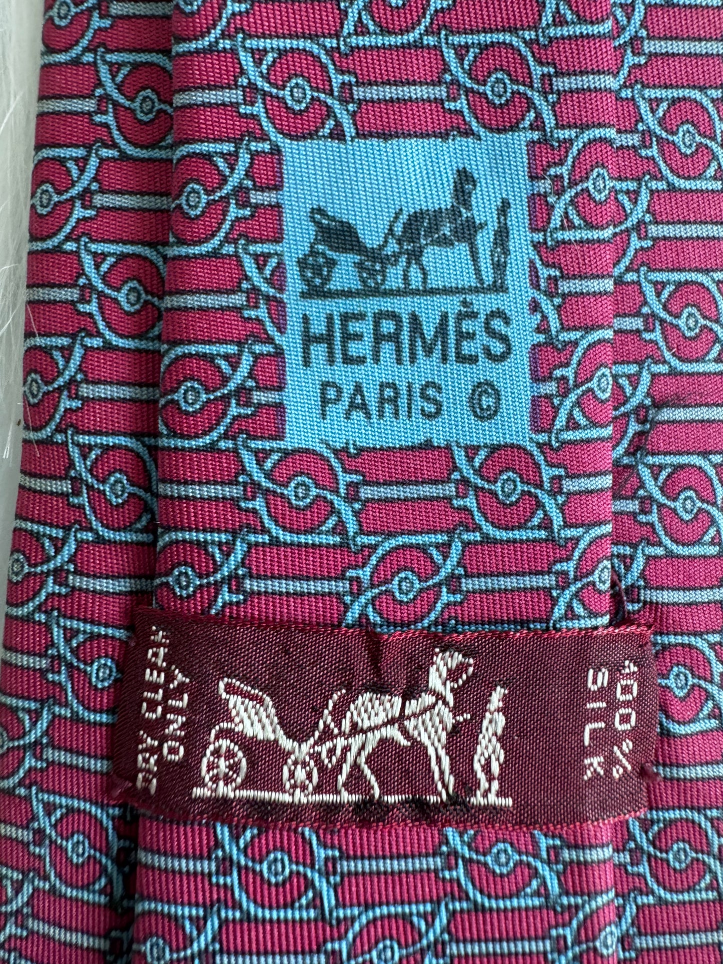 Hermes Pink printed necktie