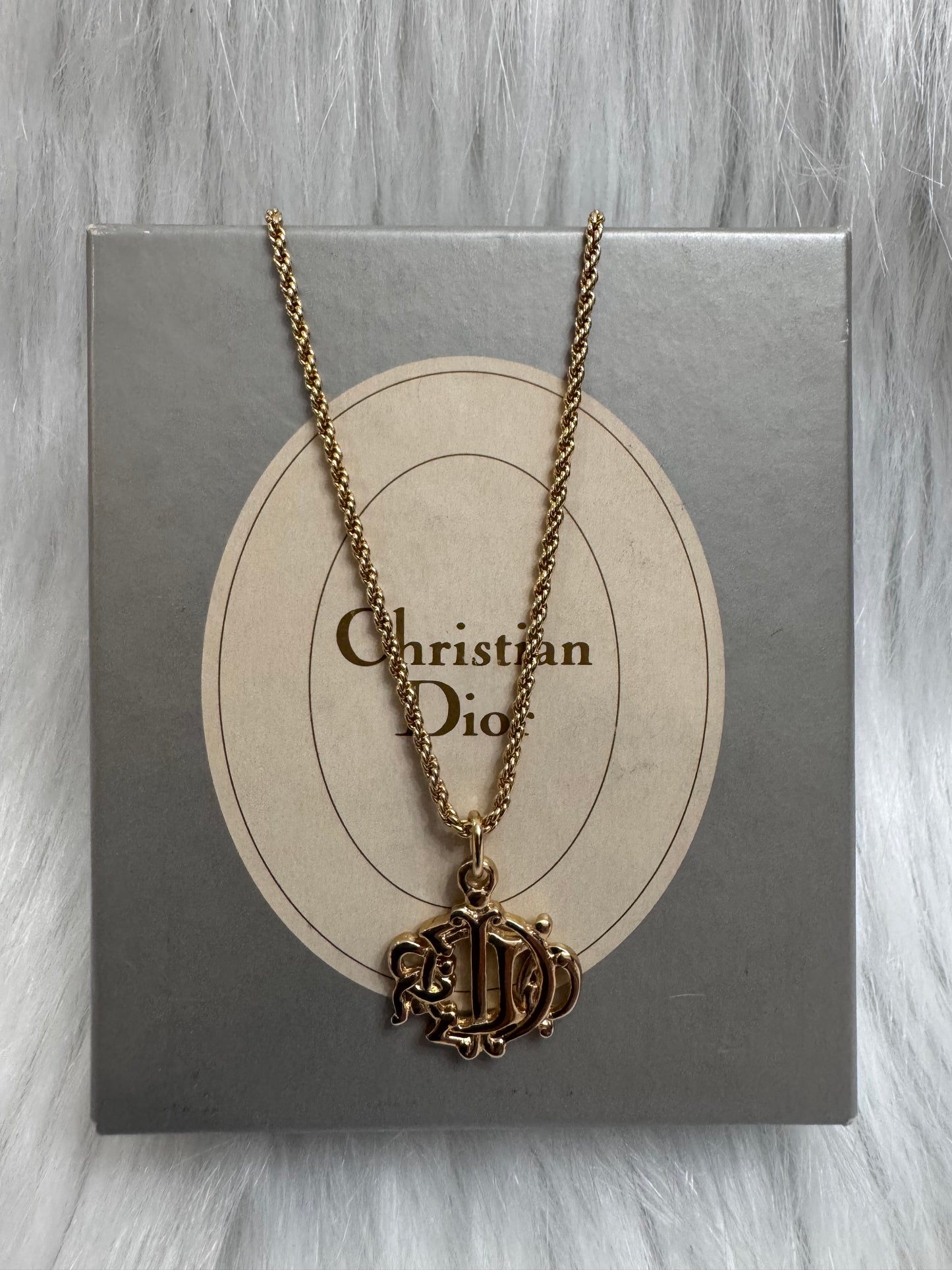 Christian Dior CD Script Initial Pendant Necklace