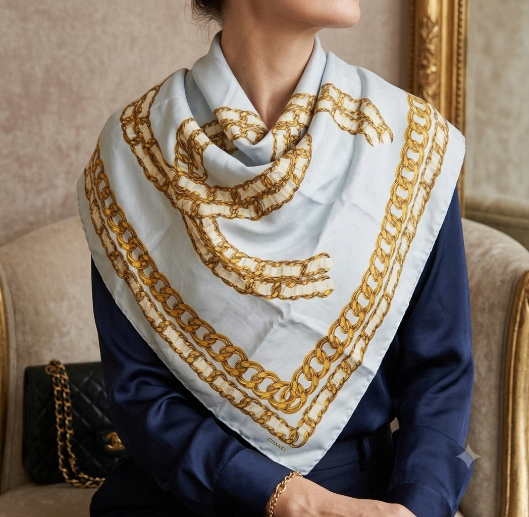 Chanel CC Chain Light Blue Scarf