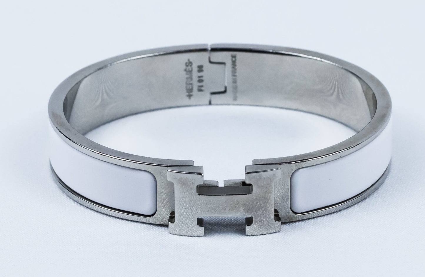 Hermes Clic Clac H White Enamel Palladium Plated Narrow Bracelet PM