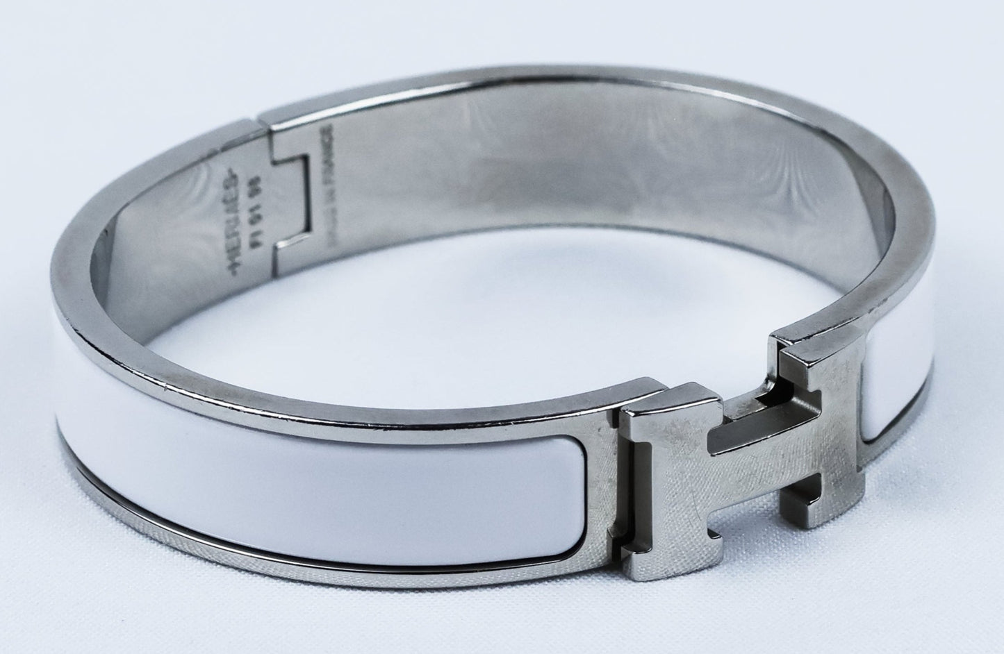 Hermes Clic Clac H White Enamel Palladium Plated Narrow Bracelet PM