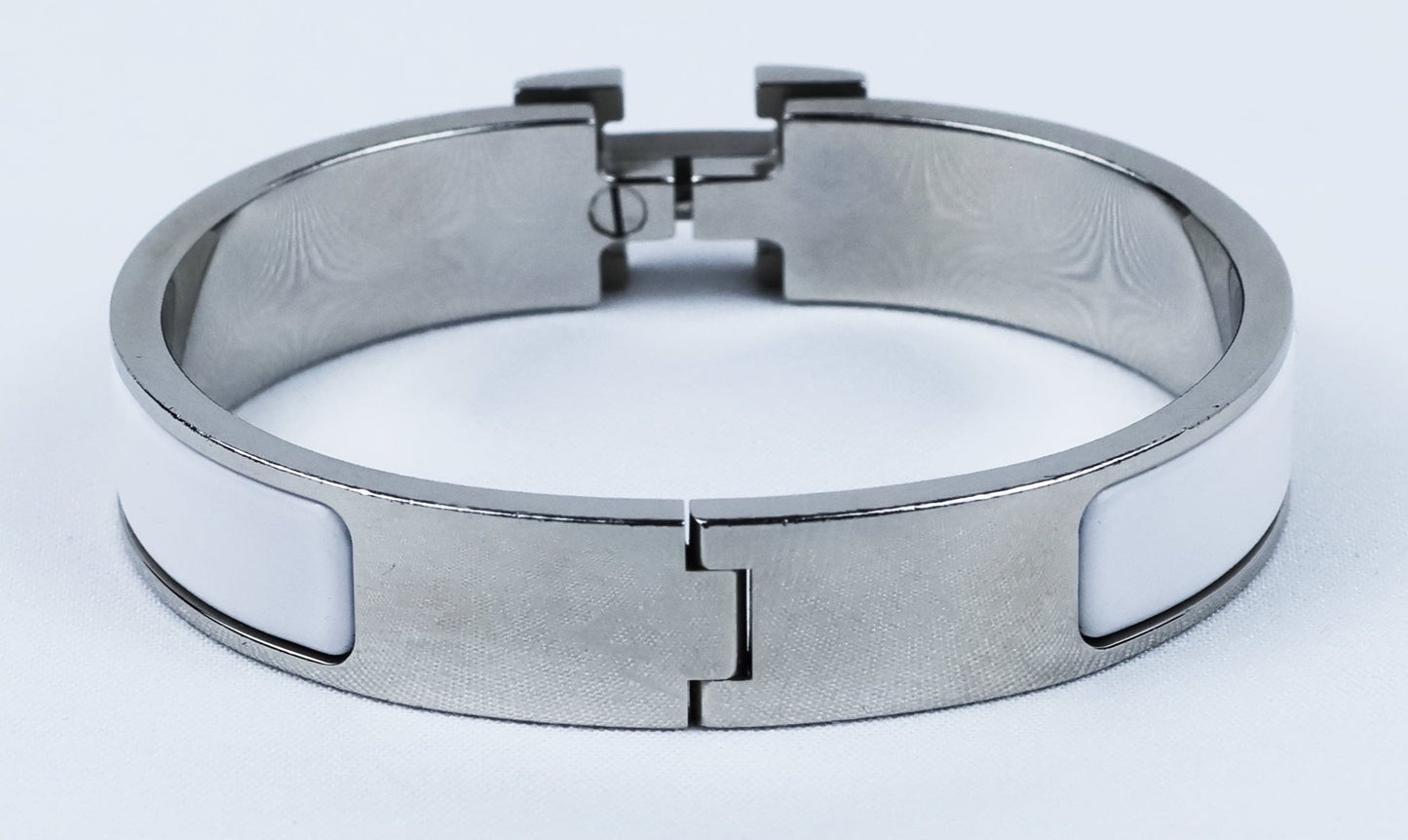 Hermes Clic Clac H White Enamel Palladium Plated Narrow Bracelet PM