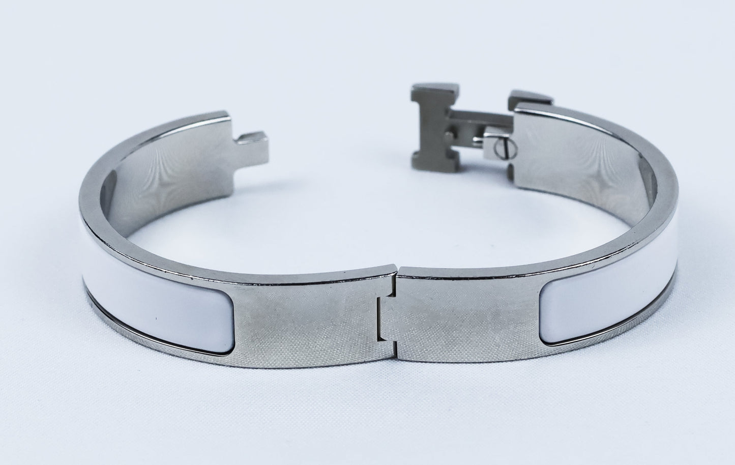 Hermes Clic Clac H White Enamel Palladium Plated Narrow Bracelet PM