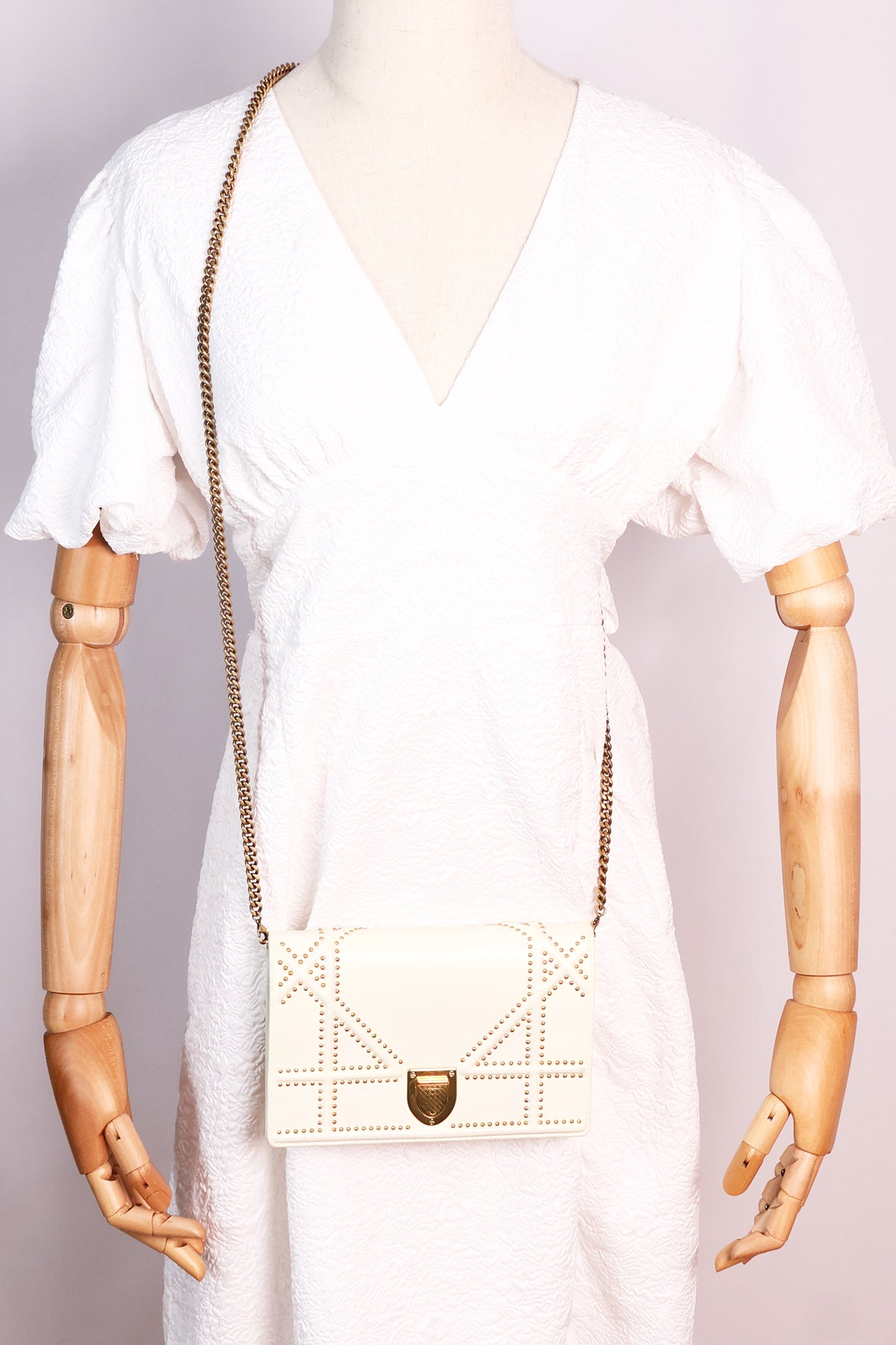 Christian Dior Diorama Cream Leather Studded Wallet on Chain