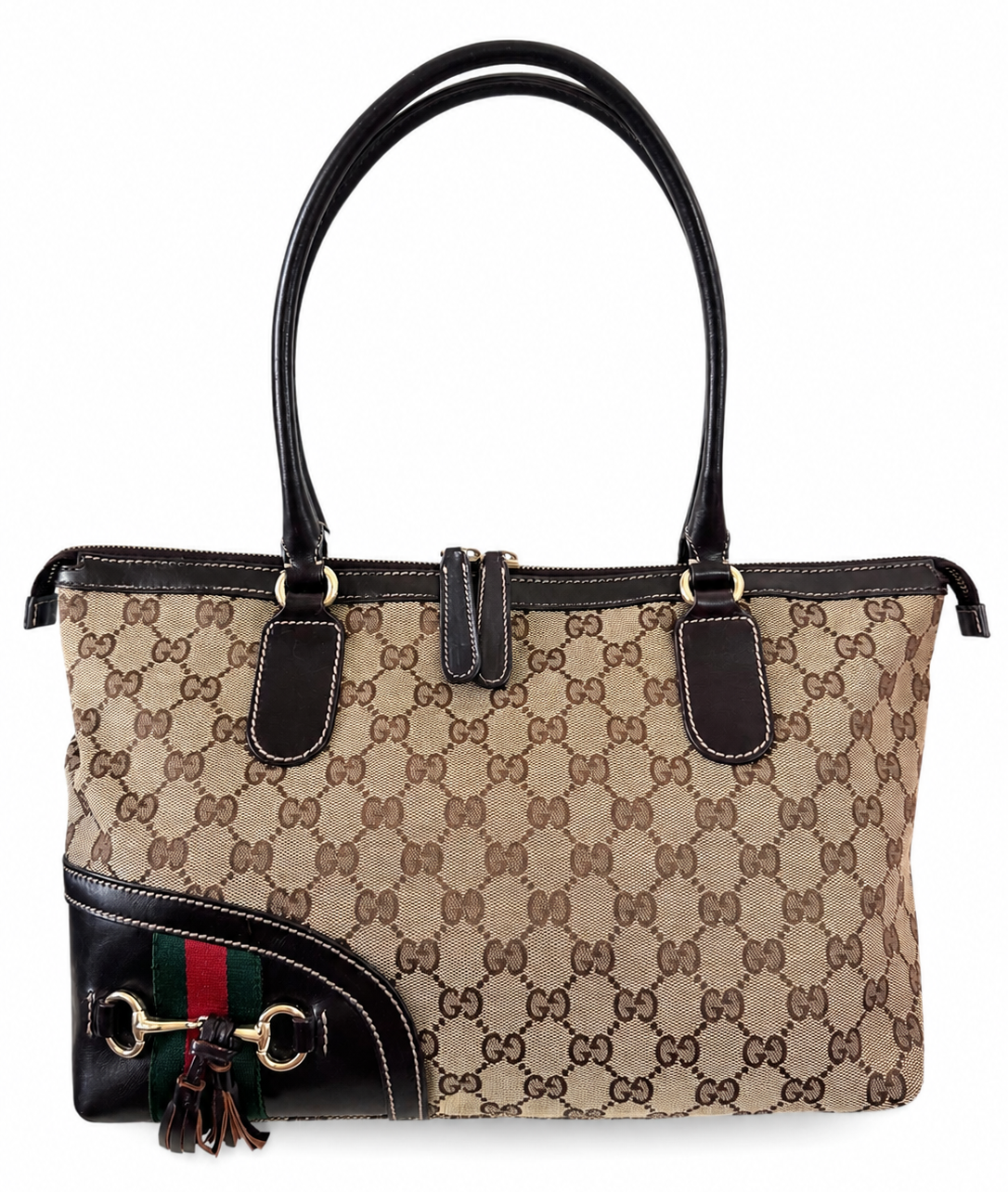 Gucci GG Horsebit Beige Canvas & Leather Tote