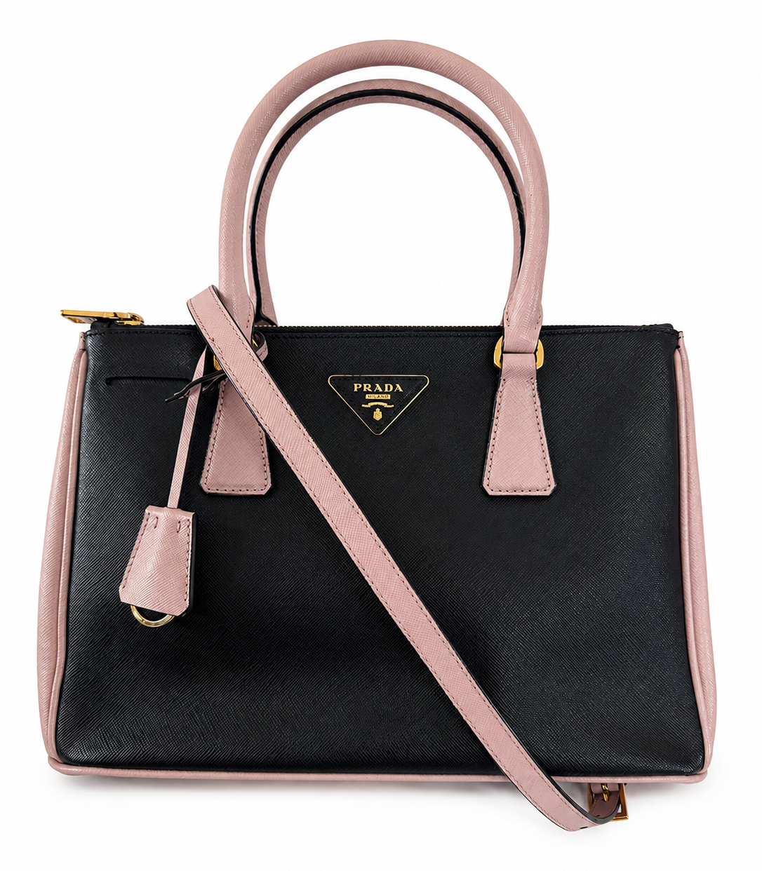 Prada Galleria Medium Black & Pink Saffiano Two way Bag