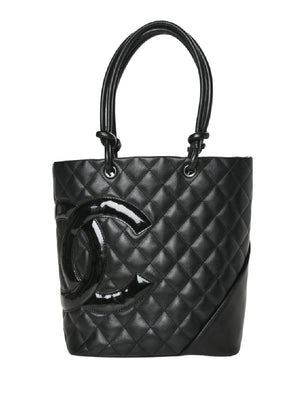 Chanel Black Leather Patent Cambon Line Medium Bag