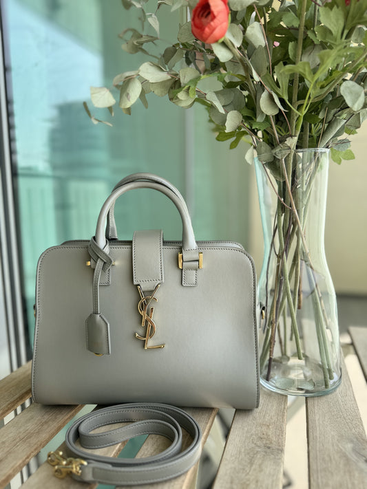 Saint Laurent Grey Leather small Cabas Tote