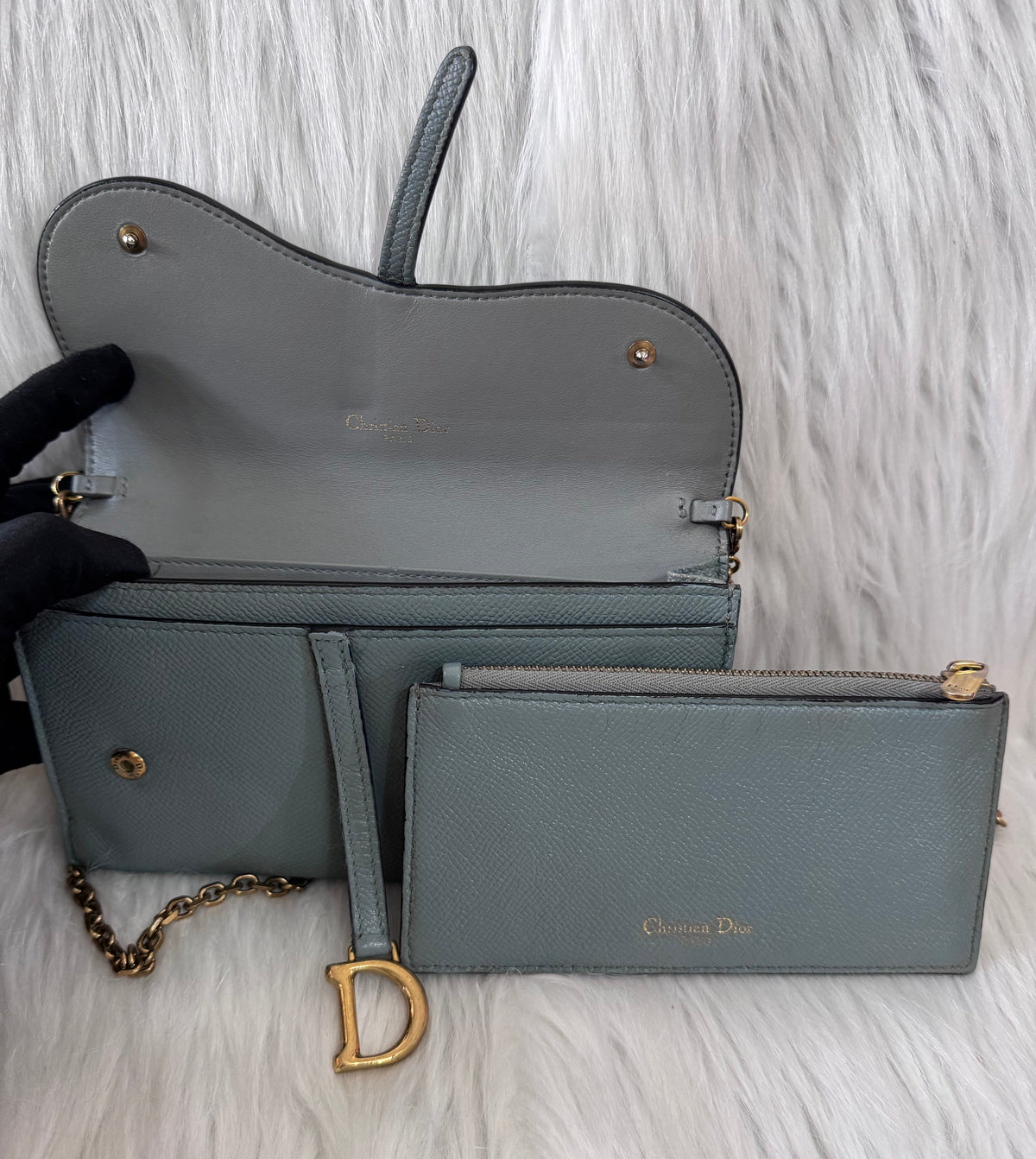 Christian Dior Saddle Sage Green Wallet on Chain