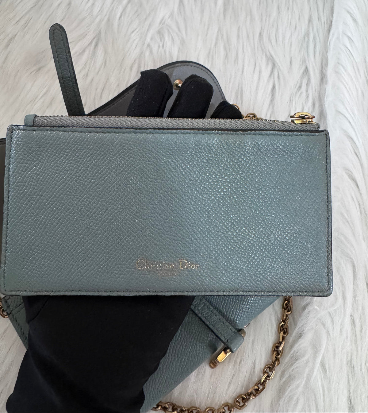 Christian Dior Saddle Sage Green Wallet on Chain