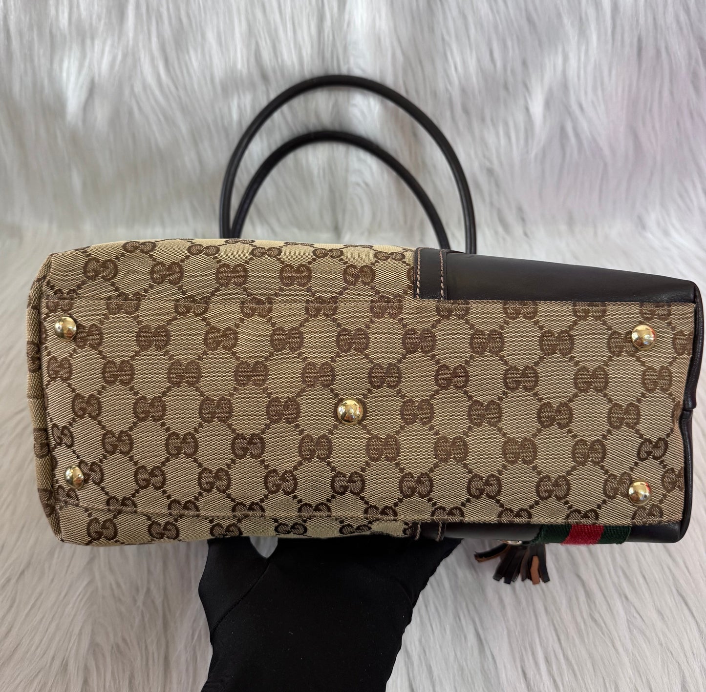 Gucci GG Horsebit Beige Canvas & Leather Tote