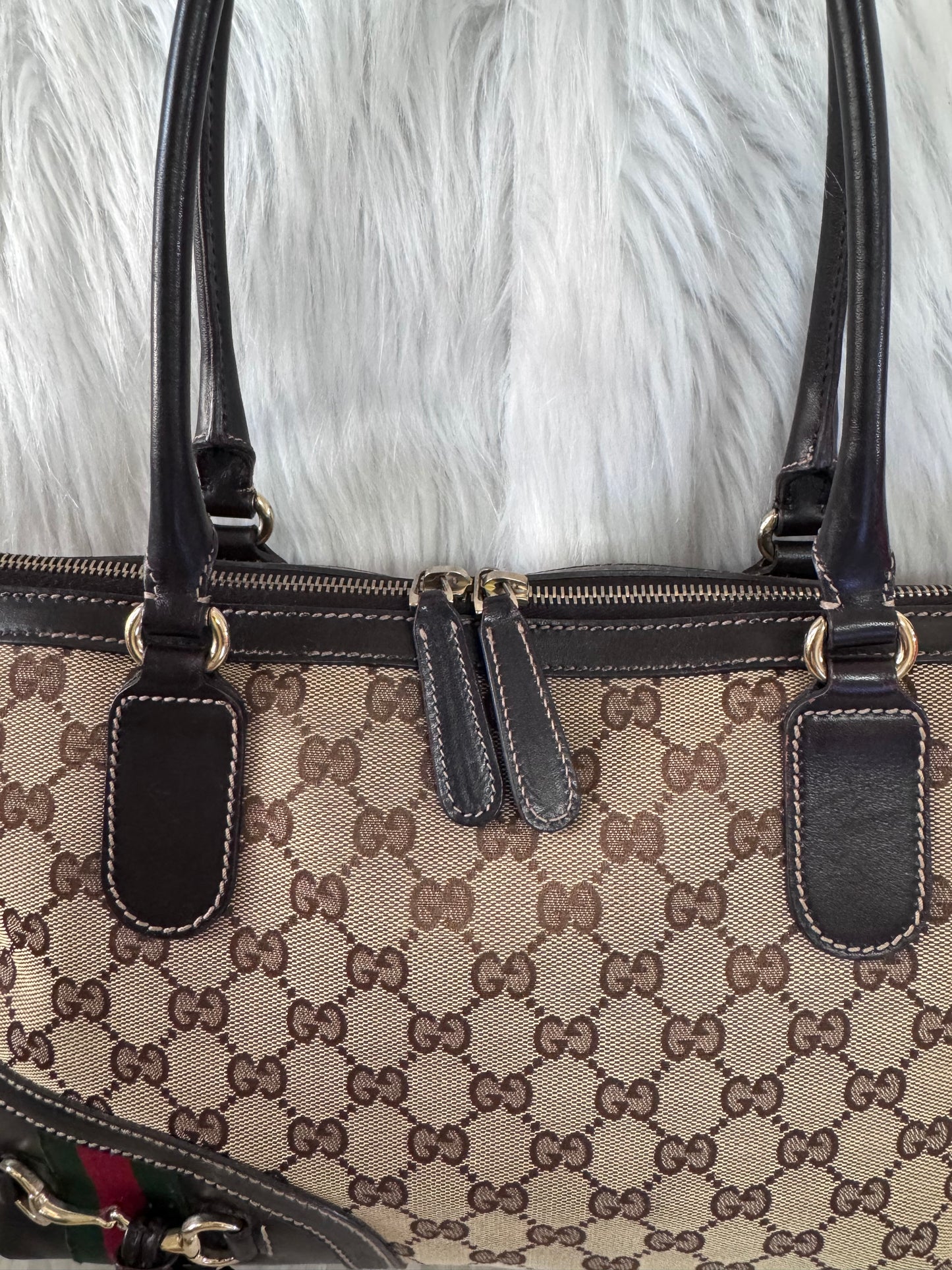 Gucci GG Horsebit Beige Canvas & Leather Tote