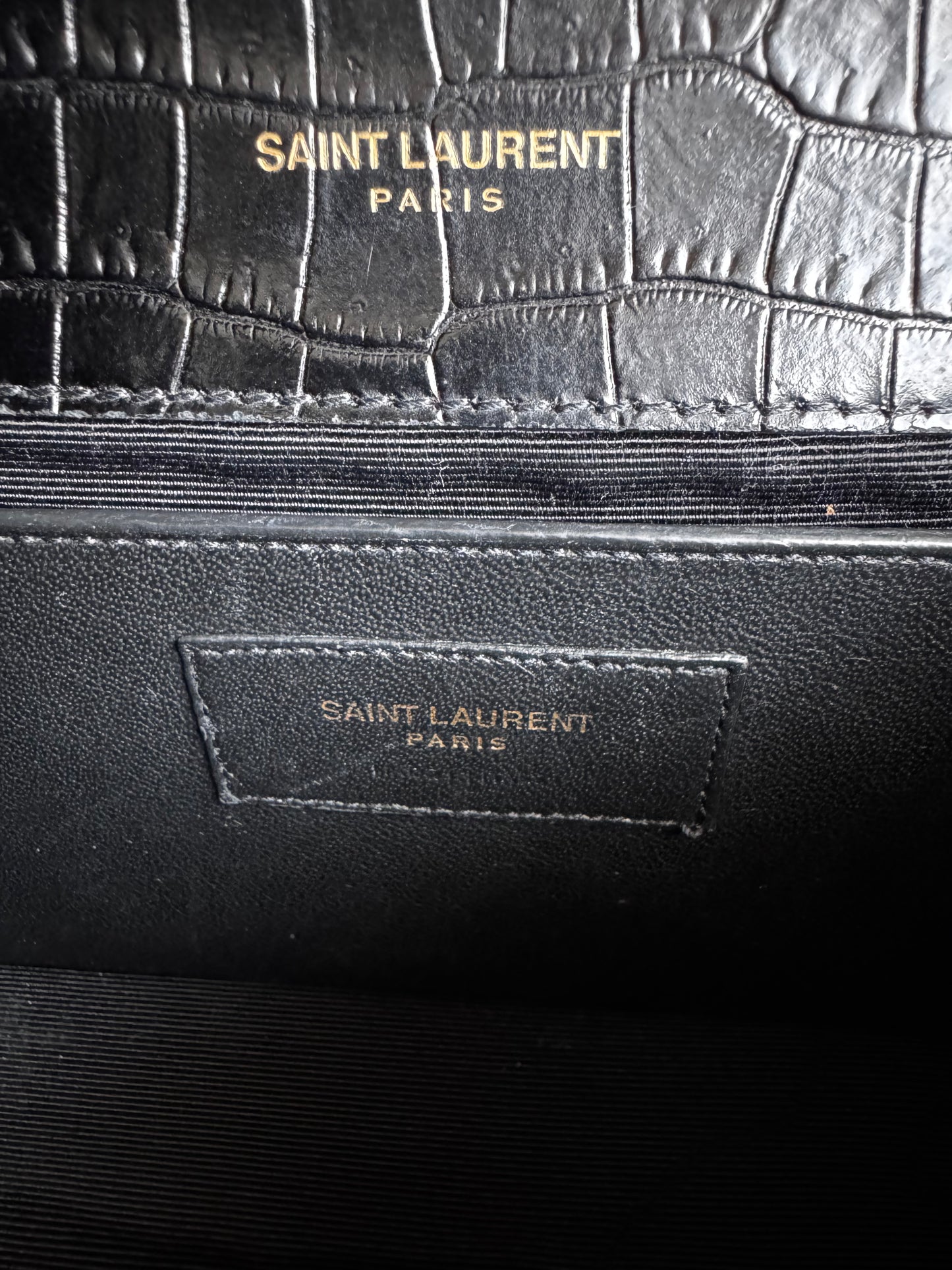Saint Laurent Kate Small Tassel Croc Embossed Leather Black Shoulder Bag