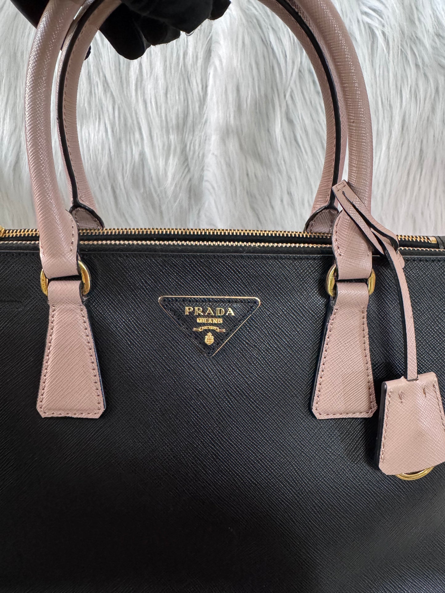 Prada Galleria Medium Black & Pink Saffiano Two way Bag