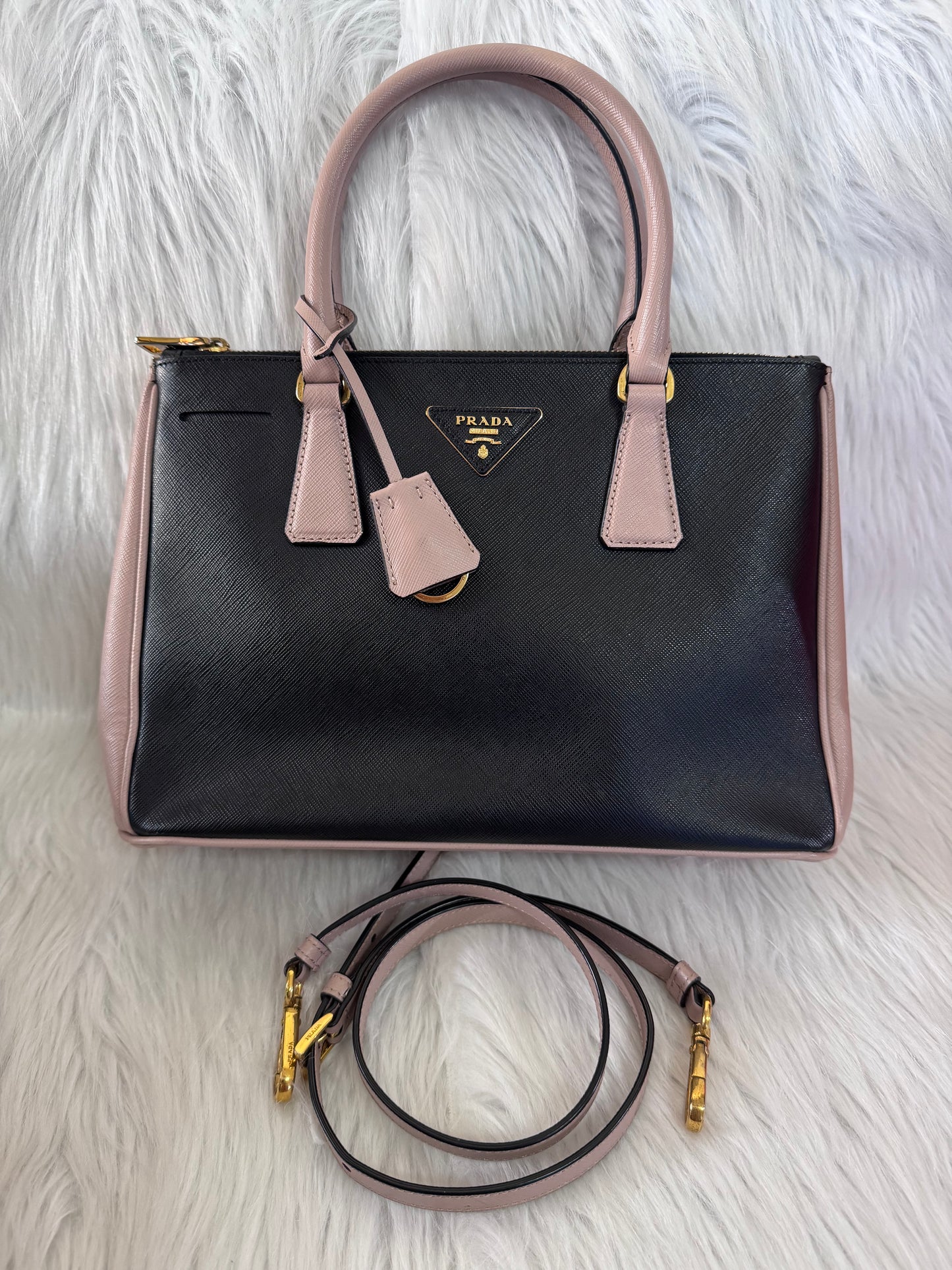 Prada Galleria Medium Black & Pink Saffiano Two way Bag