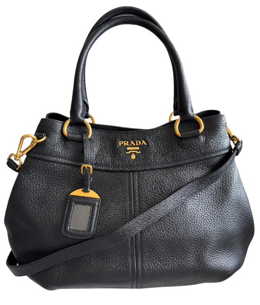 Prada Vitello Daino Black two way bag