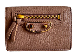 Balenciaga Le City leather mini trifold wallet-beige