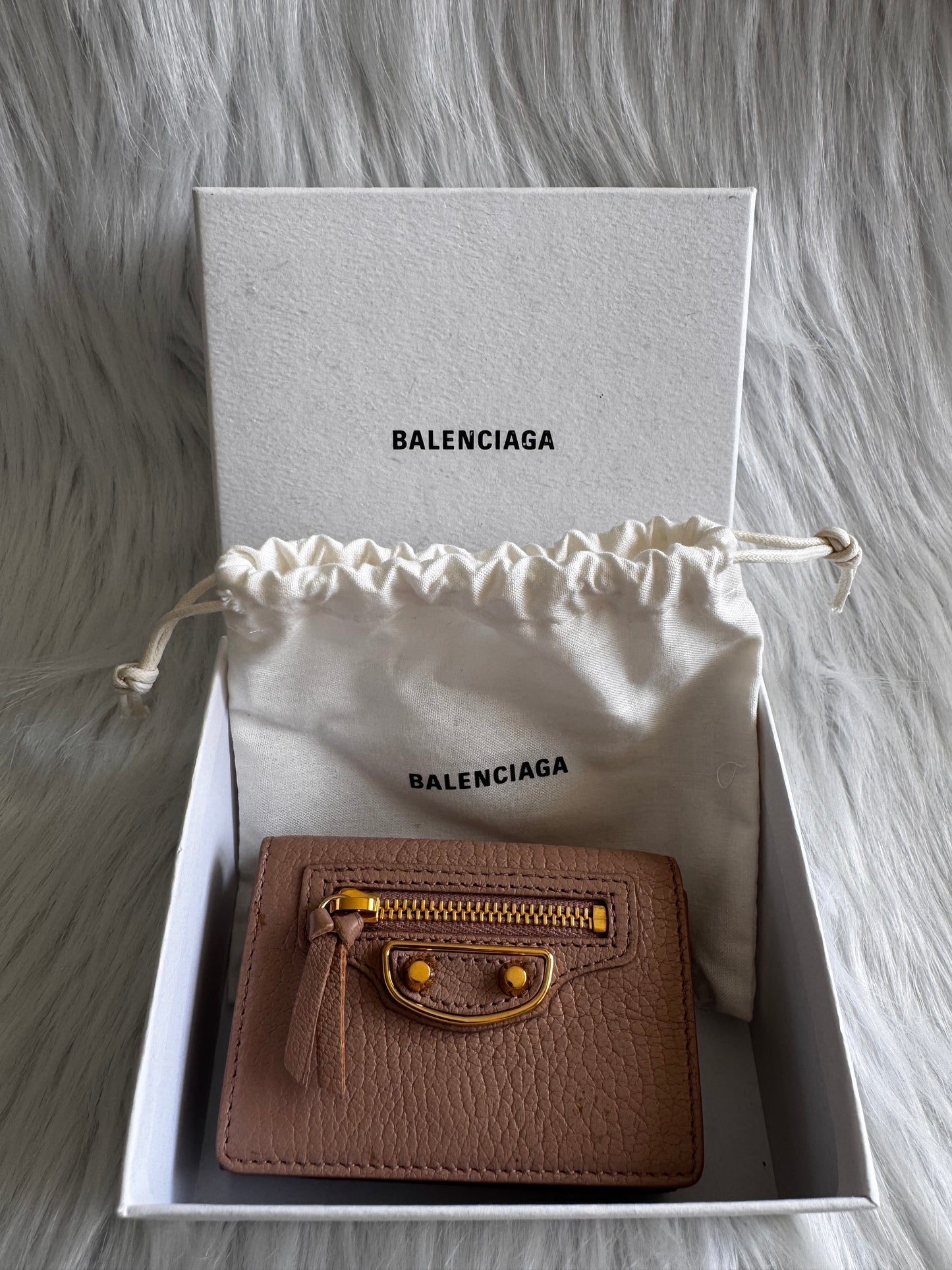 Balenciaga Le City leather mini wallet-beige