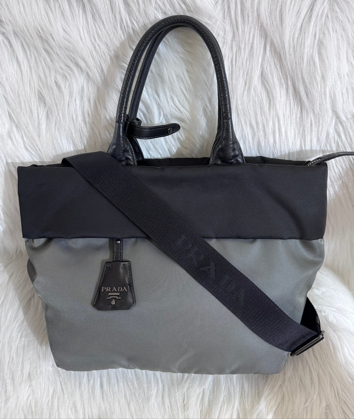 Prada Nylon Two Way Black & Gray Bag