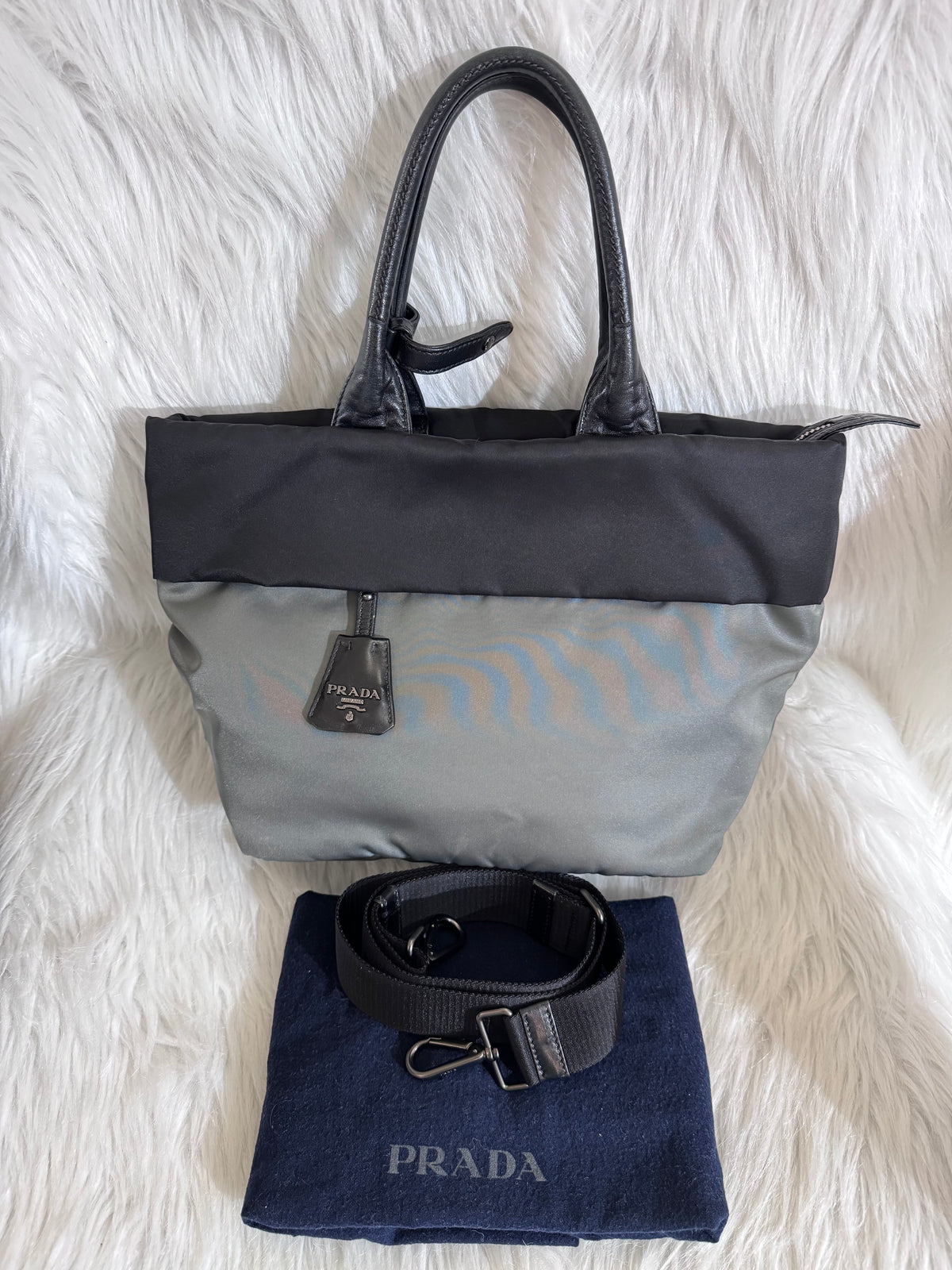 Prada Nylon Two Way Black & Gray Bag