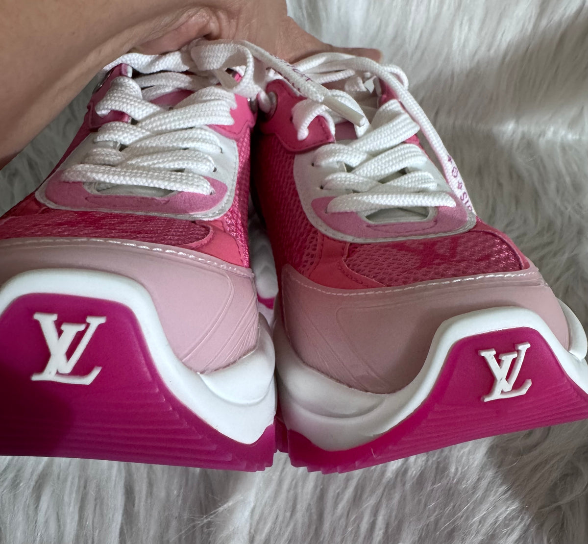 Louis Vuitton Run 55 Pink Monogram Sneakers  size 34.5