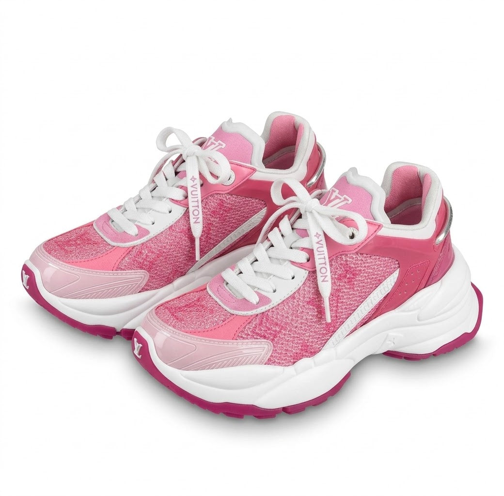 Louis Vuitton Run 55 Pink Monogram Sneakers  size 34.5