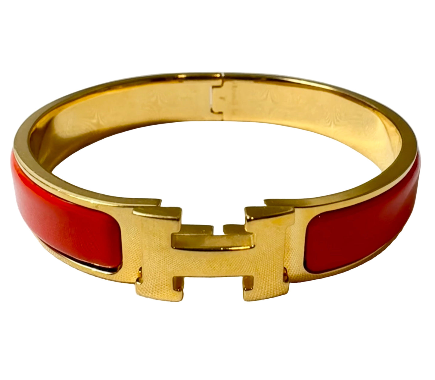 Hermes Clic Clac H Red Enamel Gold Plated Narrow Bracelet GM