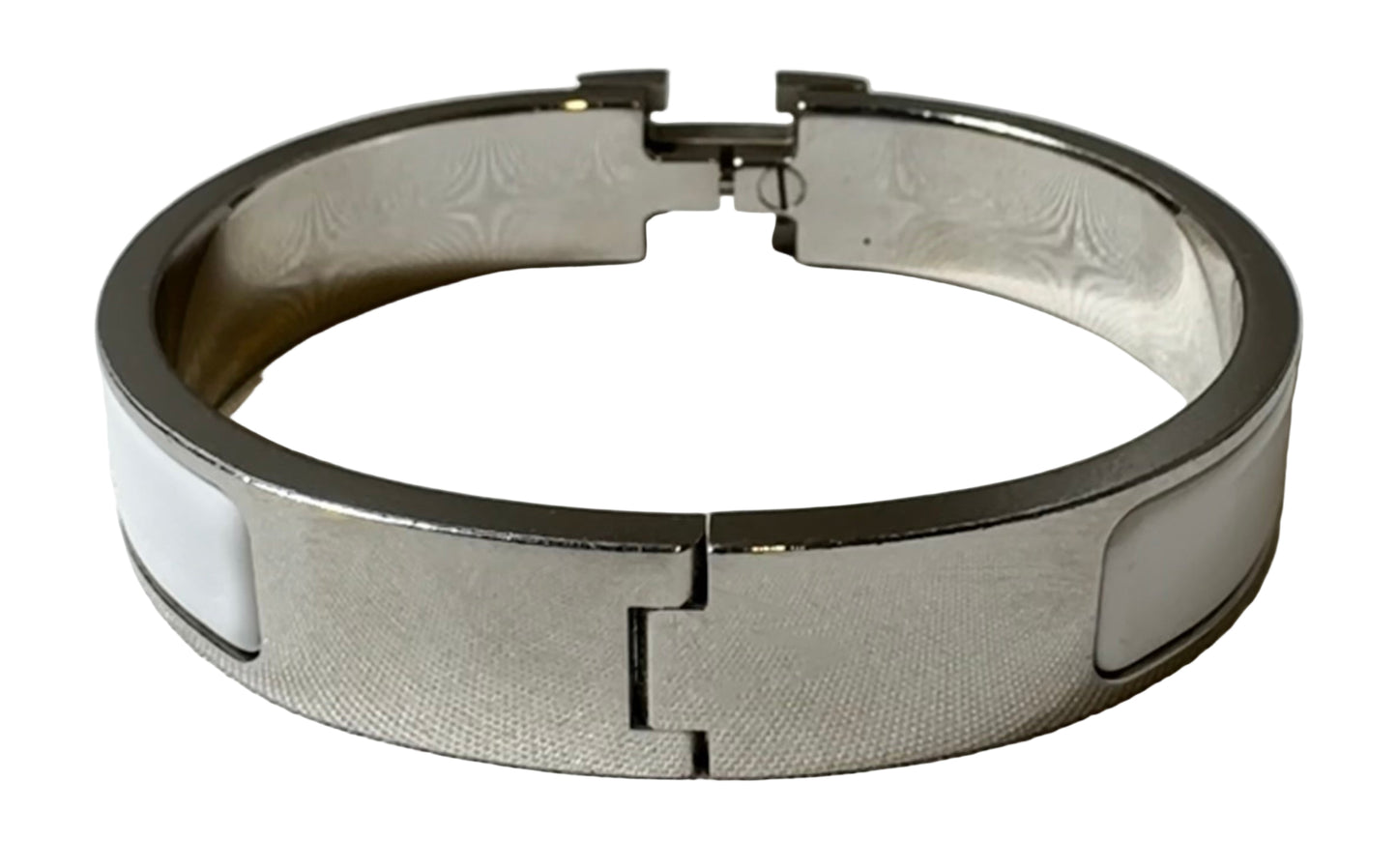 Hermes Clic Clac H White Enamel Palladium Plated Narrow Bracelet PM