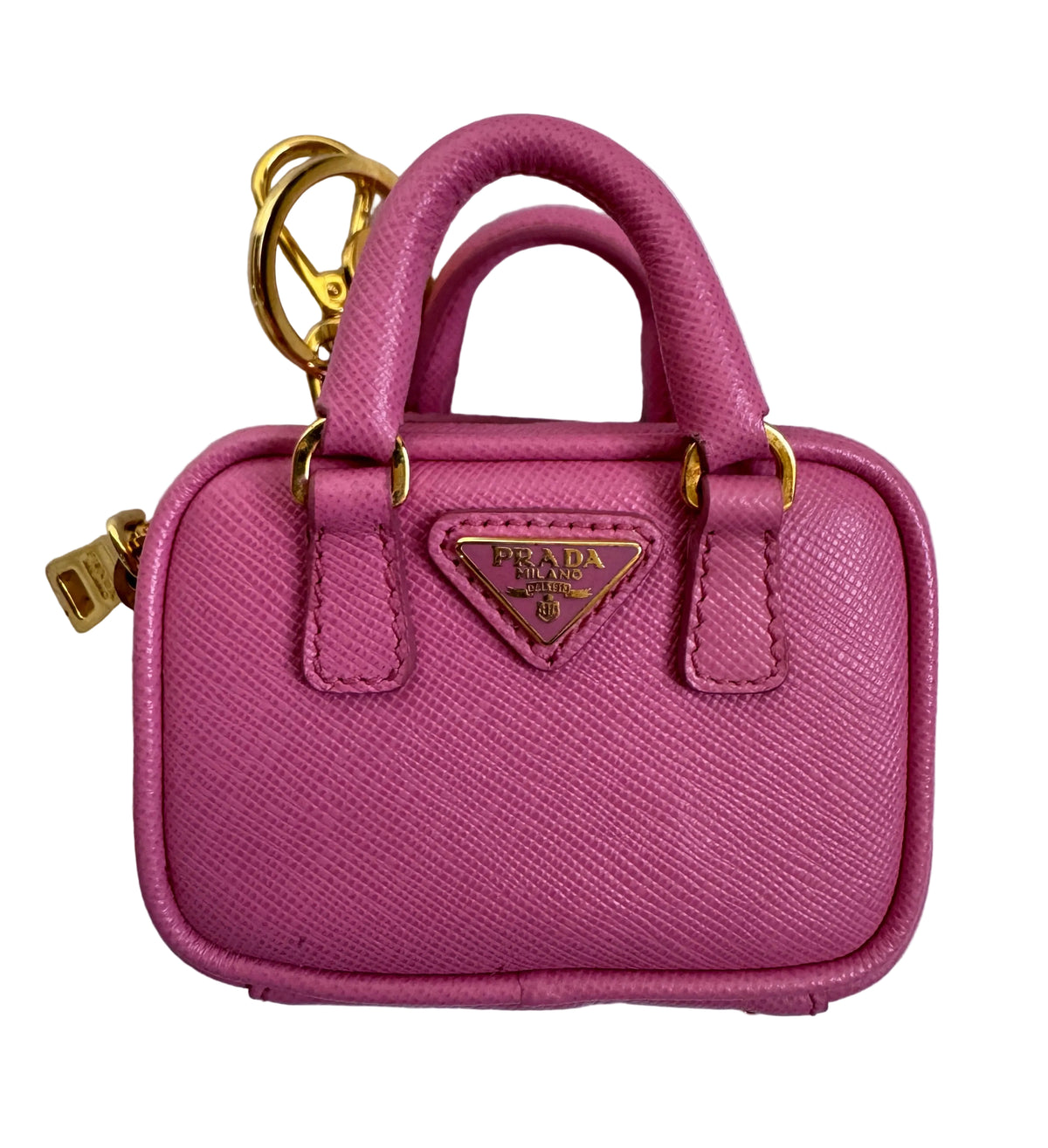Prada Pink Saffiano Bag Keychain Charm handbag accessory