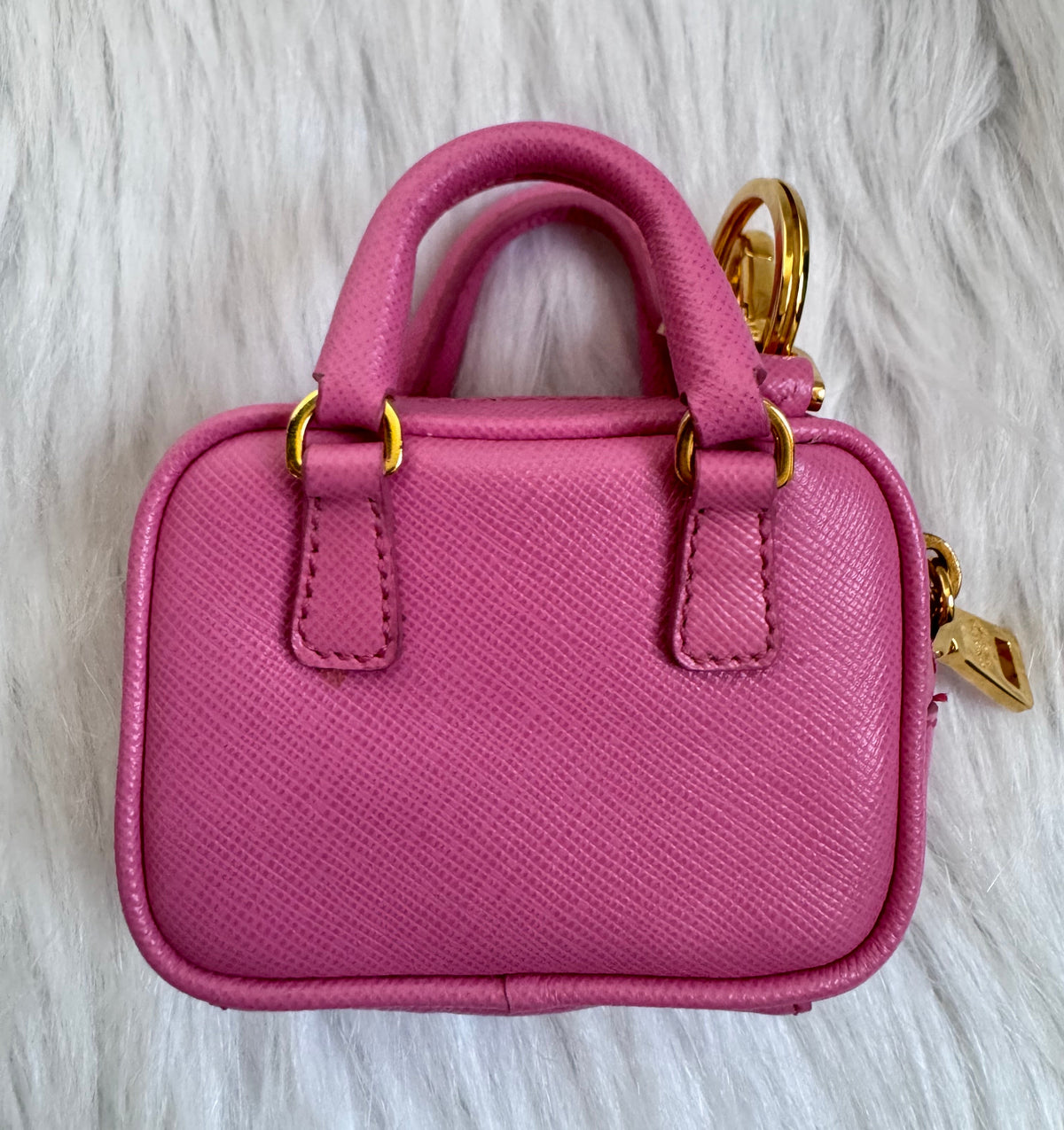 Prada Pink Saffiano Bag Keychain Charm handbag accessory