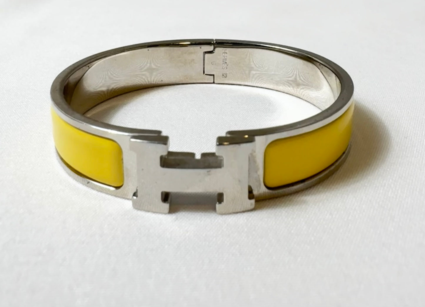 Hermes Clic Clac H Yellow Enamel Palladium Plated Narrow Bracelet PM
