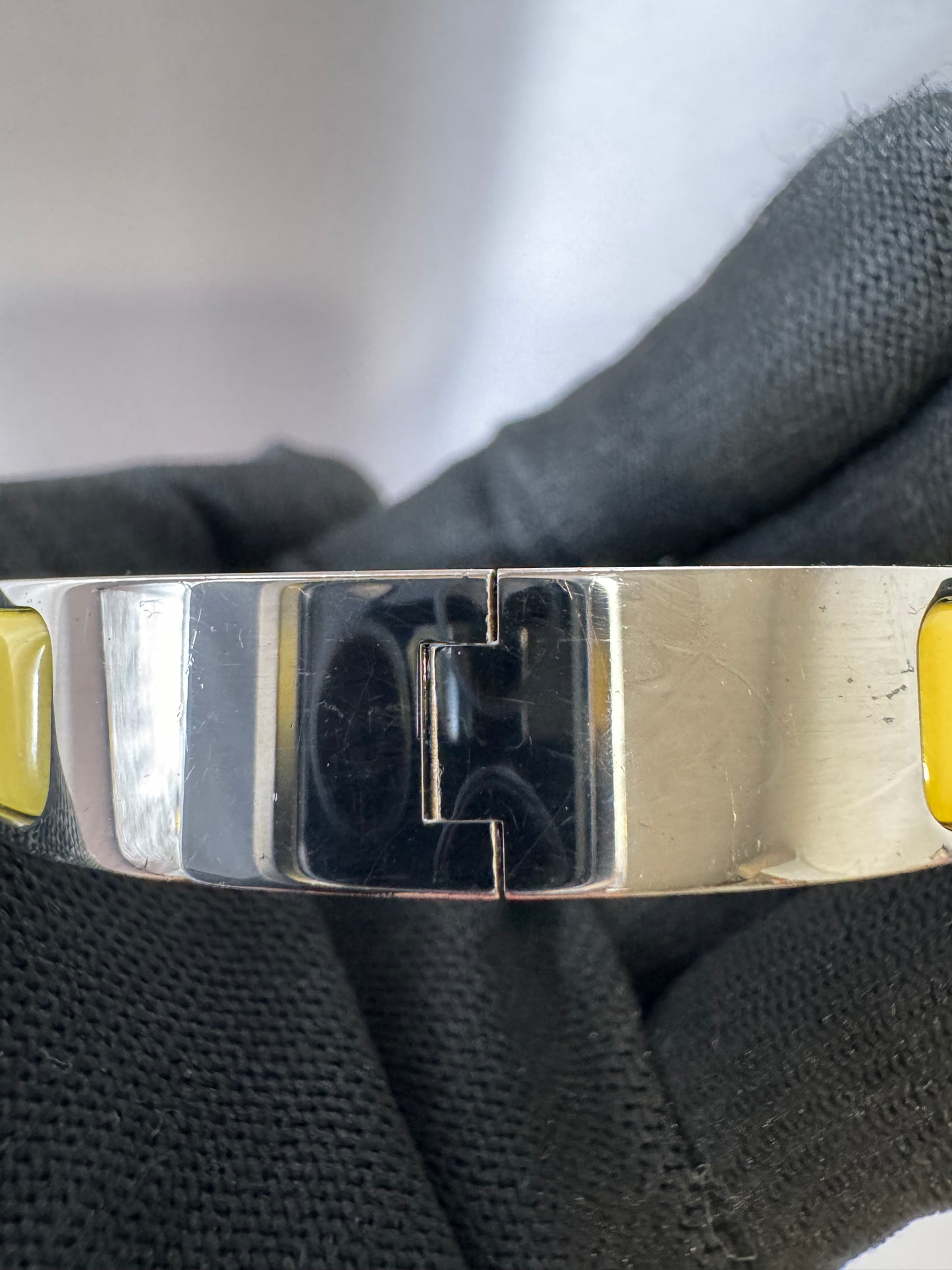 Hermes Clic Clac H Yellow Enamel Palladium Plated Narrow Bracelet PM