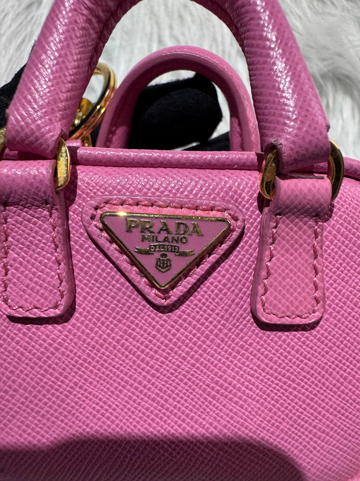 Prada Pink Saffiano Bag Keychain Charm handbag accessory