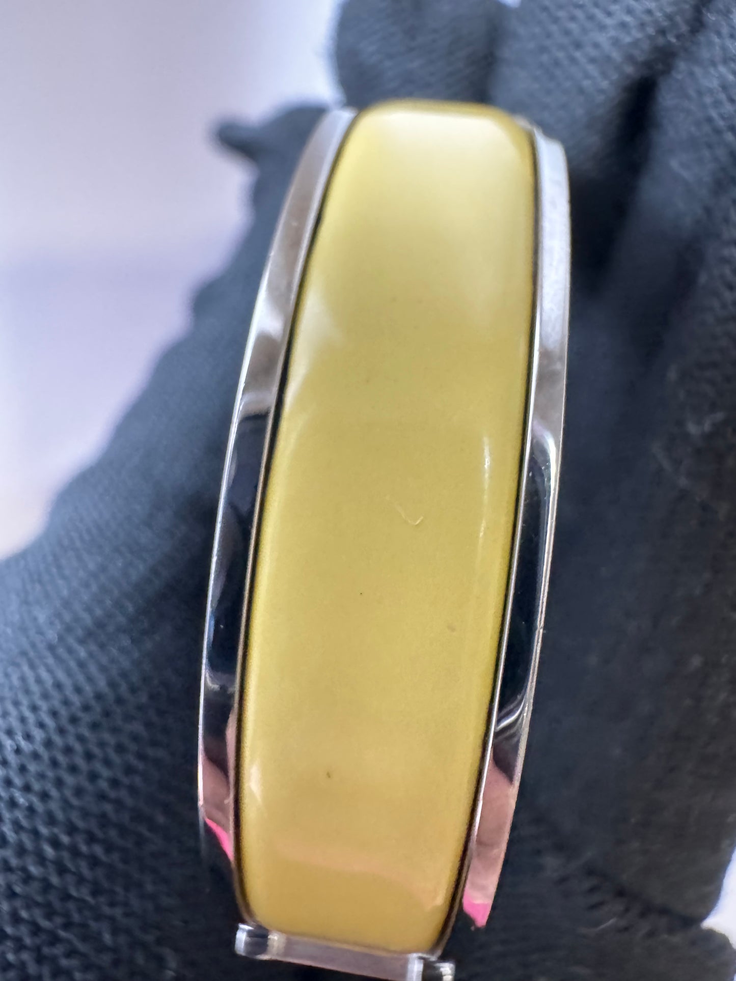 Hermes Clic Clac H Yellow Enamel Palladium Plated Narrow Bracelet PM