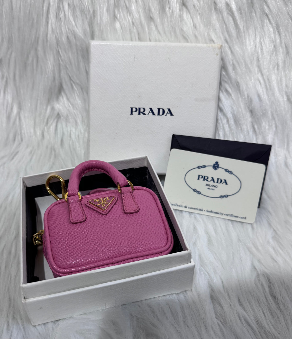 Prada Pink Saffiano Bag Keychain Charm handbag accessory