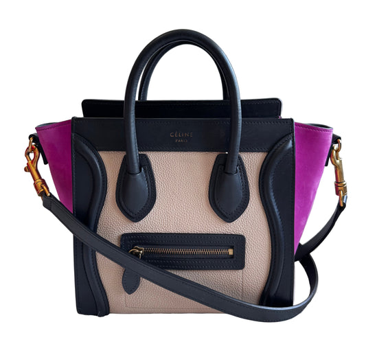 Celine Nano Luggage Tricolor with strap (pink/black/beige)