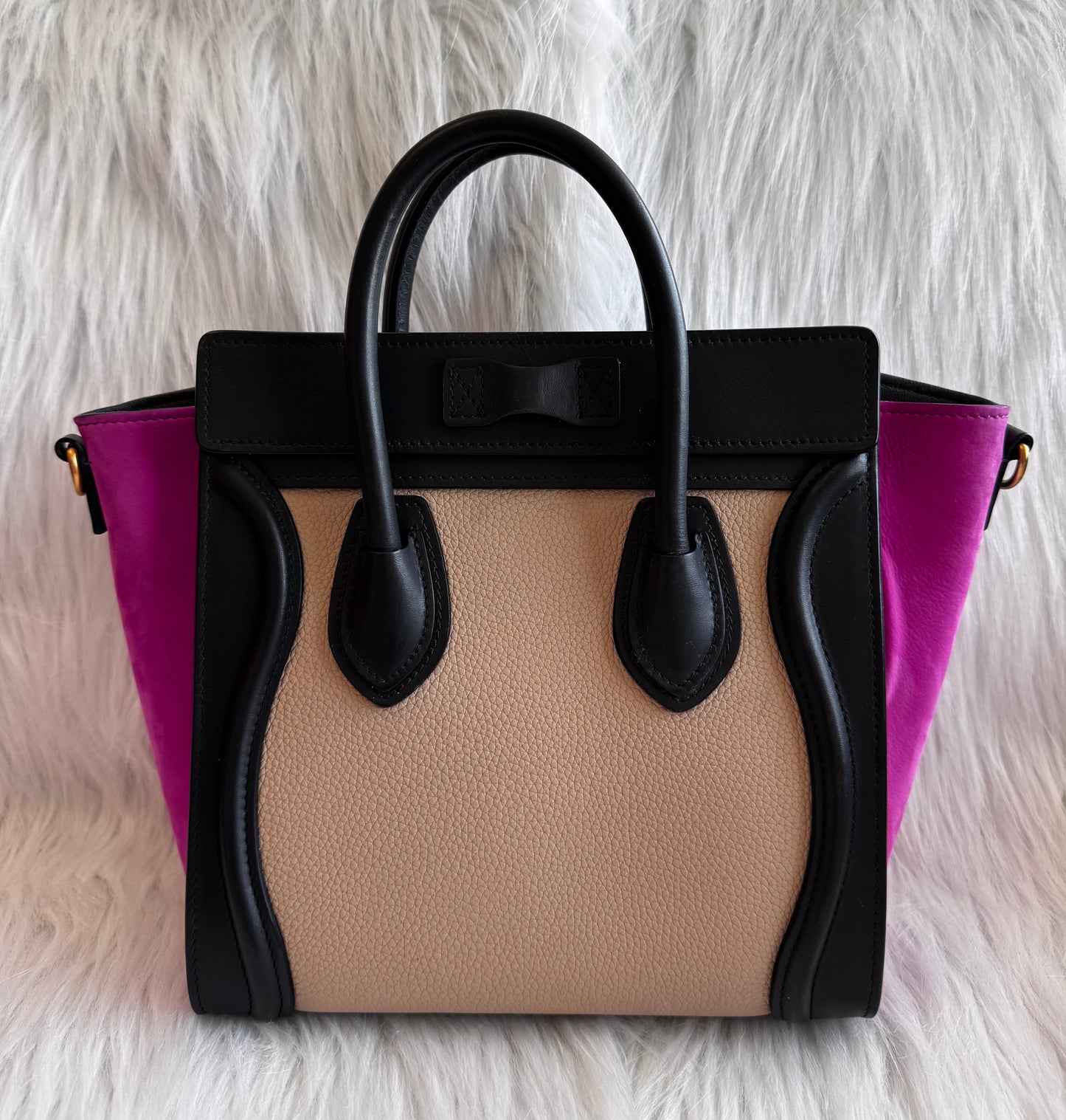 Celine Nano Luggage Tricolor with strap (pink/black/beige)