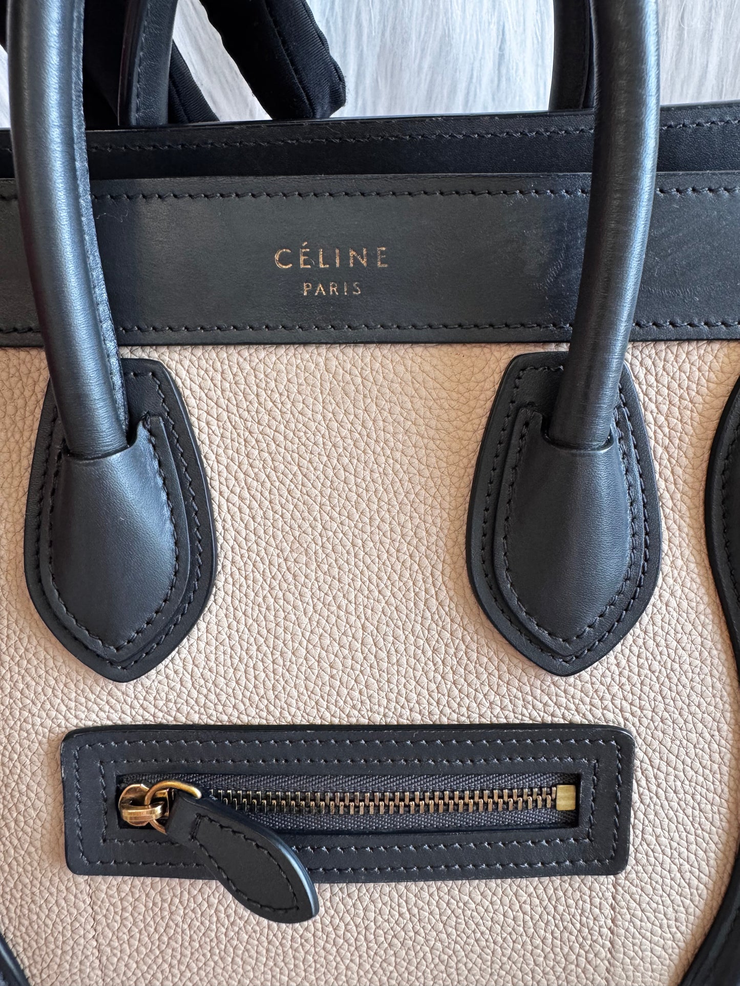 Celine Nano Luggage Tricolor with strap (pink/black/beige)