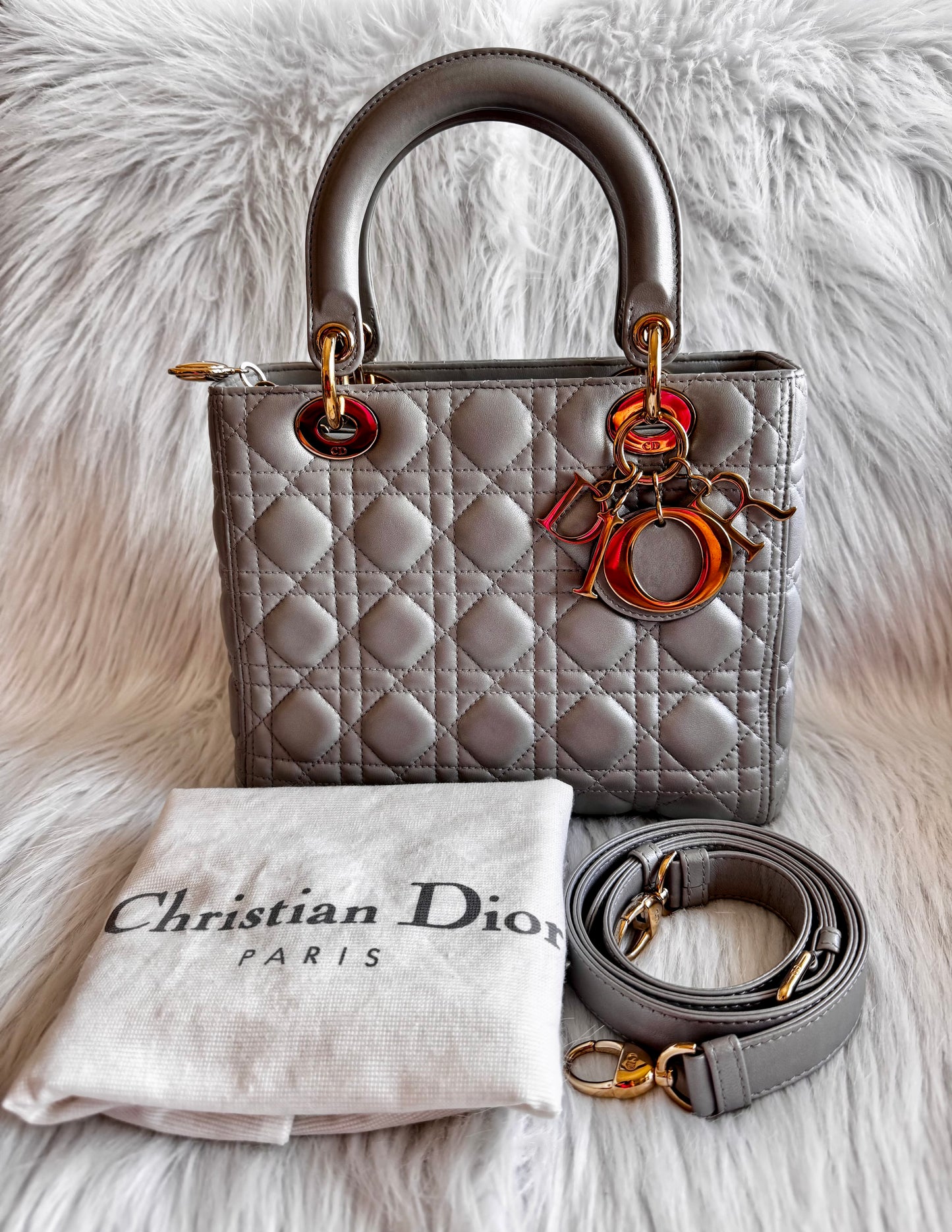 Christian Dior Lady Dior Medium Gray Pearlescent